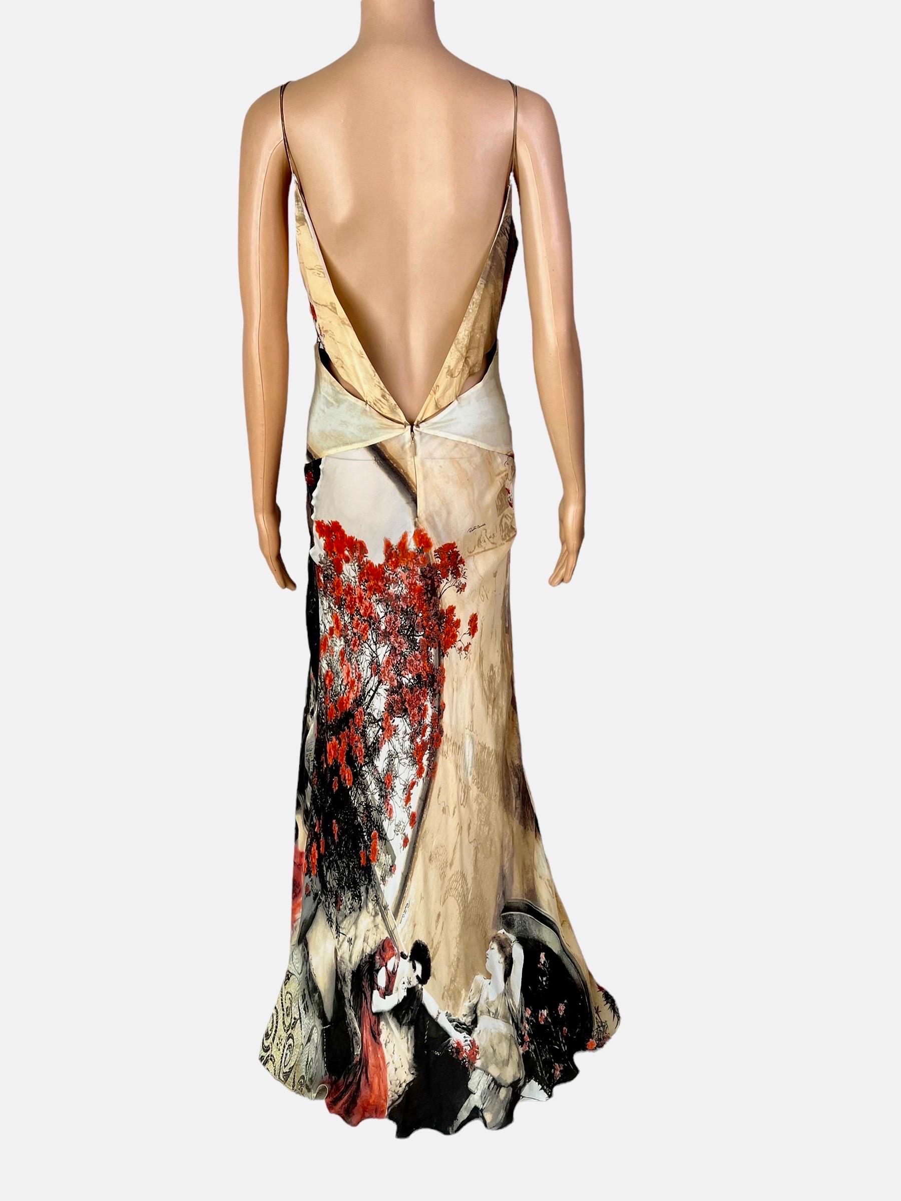 Roberto Cavalli S/S 2004 Runway Cutout High Slit Silk Slip Evening Dress Gown For Sale 6