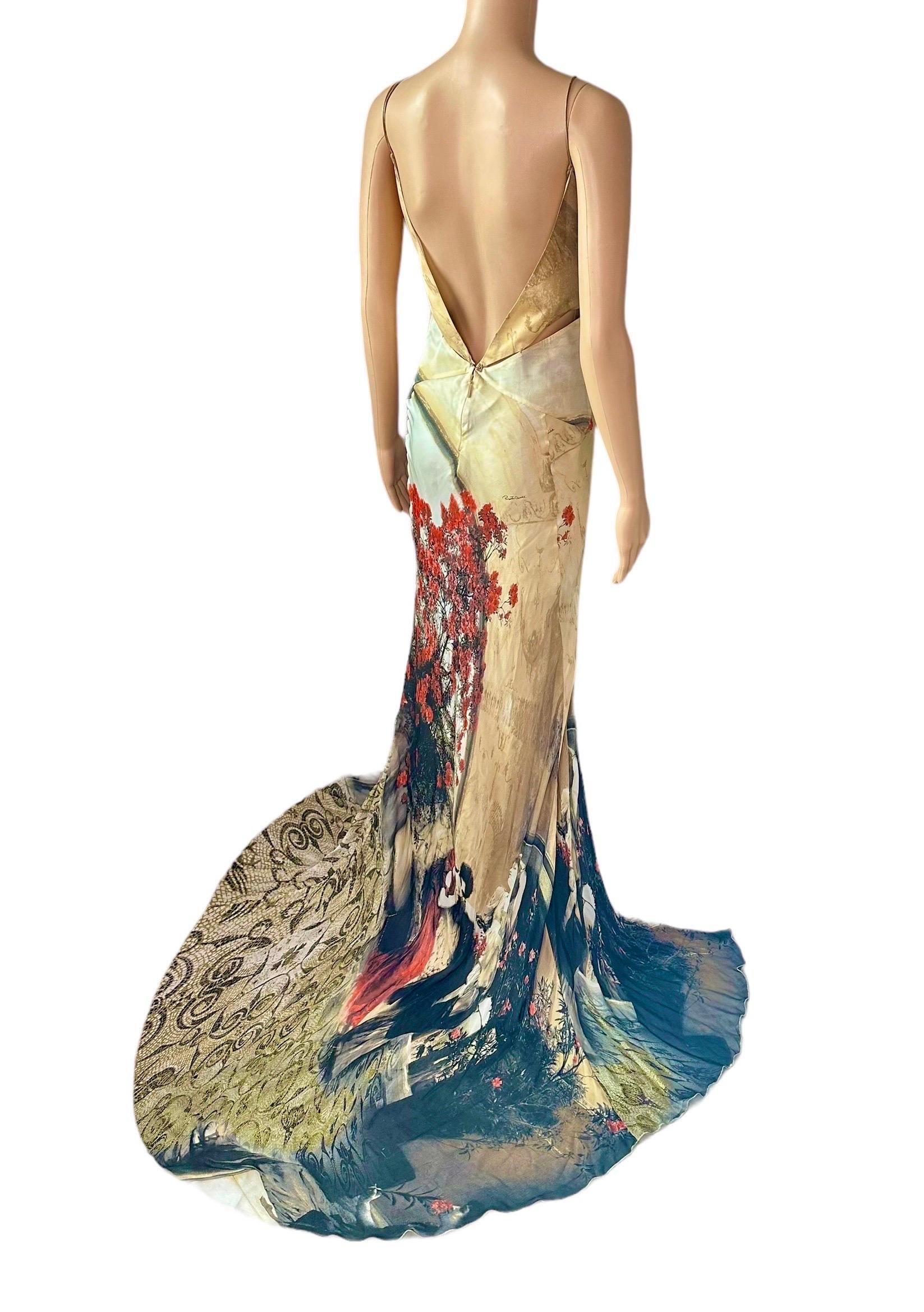 Roberto Cavalli S/S 2004 Runway Cutout High Slit Silk Slip Evening Dress Gown For Sale 7