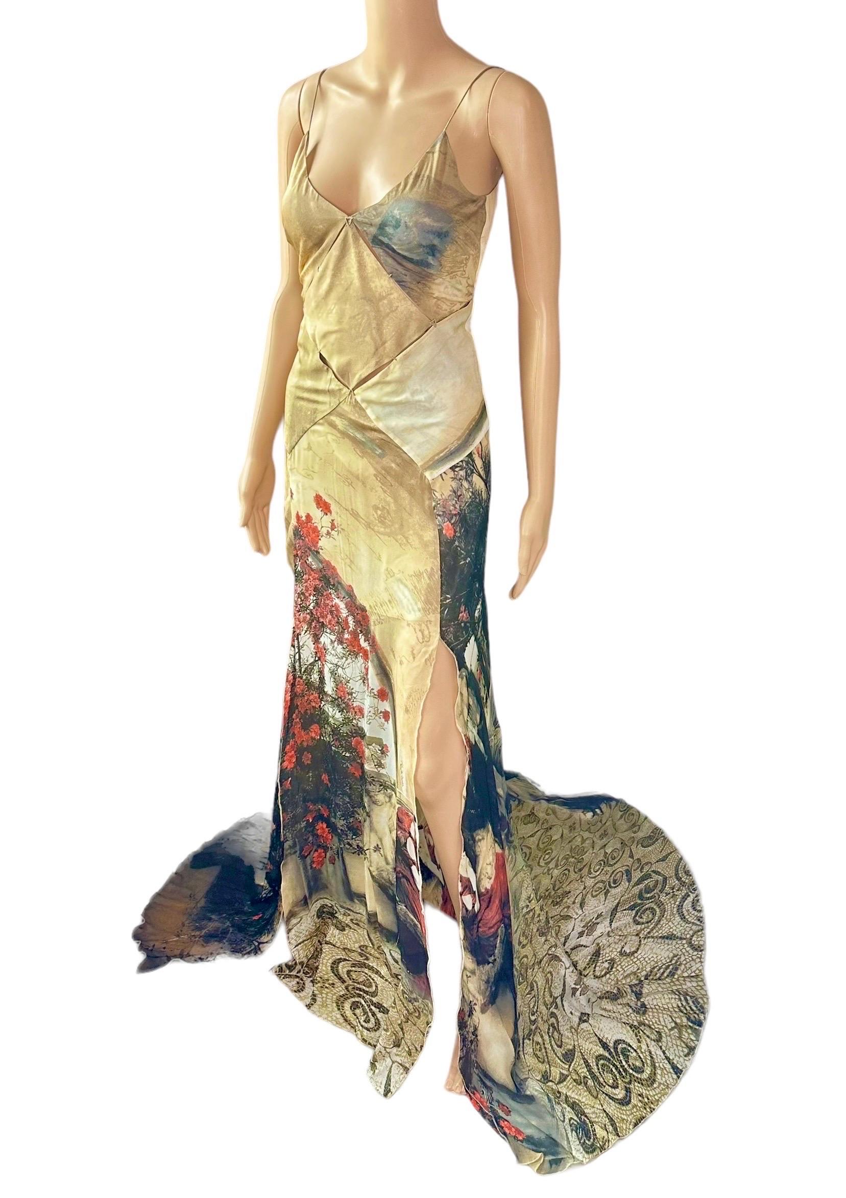 Roberto Cavalli S/S 2004 Runway Cutout High Slit Silk Slip Evening Dress Gown For Sale 8