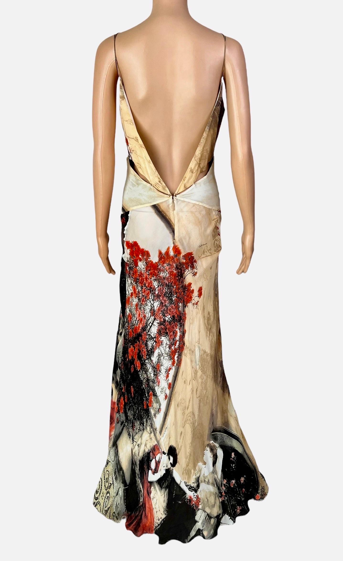 Roberto Cavalli S/S 2004 Runway Cutout High Slit Silk Slip Evening Dress Gown For Sale 8