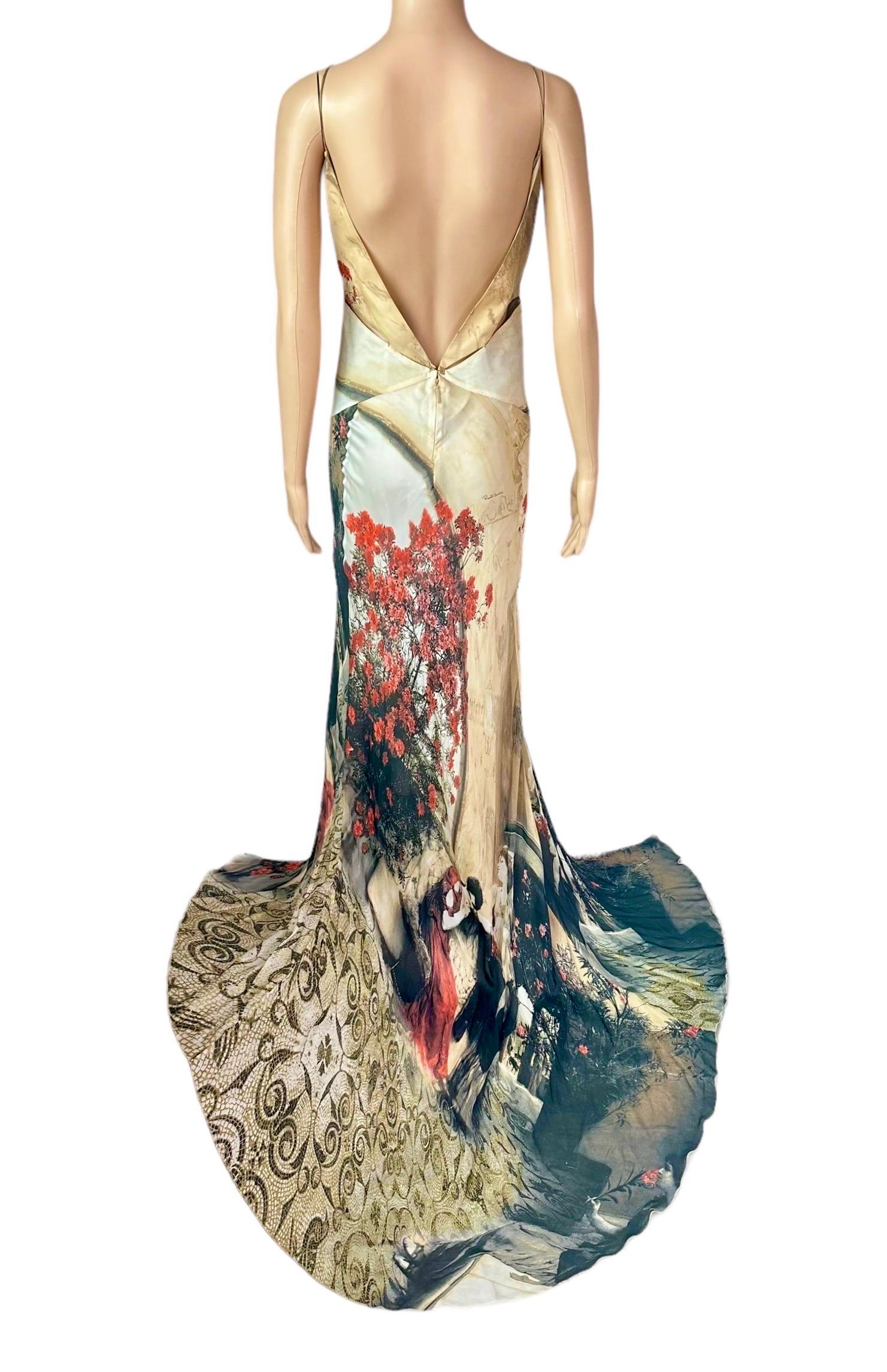 Roberto Cavalli S/S 2004 Runway Cutout High Slit Silk Slip Evening Dress Gown In Excellent Condition For Sale In Naples, FL