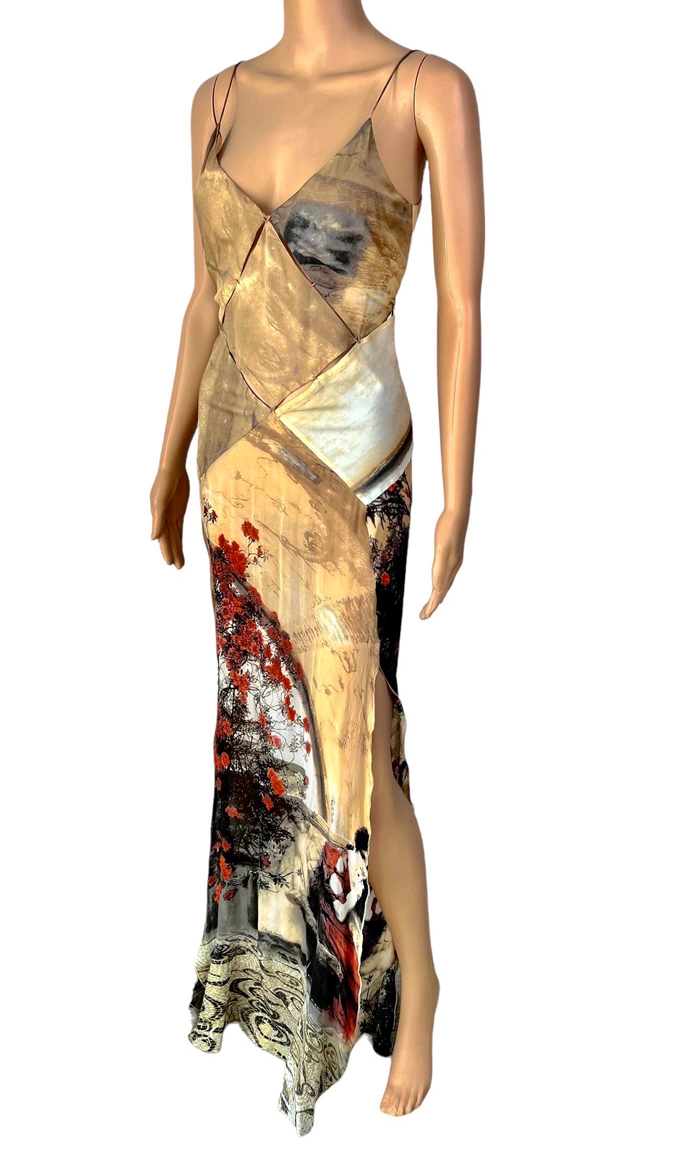 Roberto Cavalli S/S 2004 Runway Cutout High Slit Silk Slip Evening Dress Gown For Sale 1