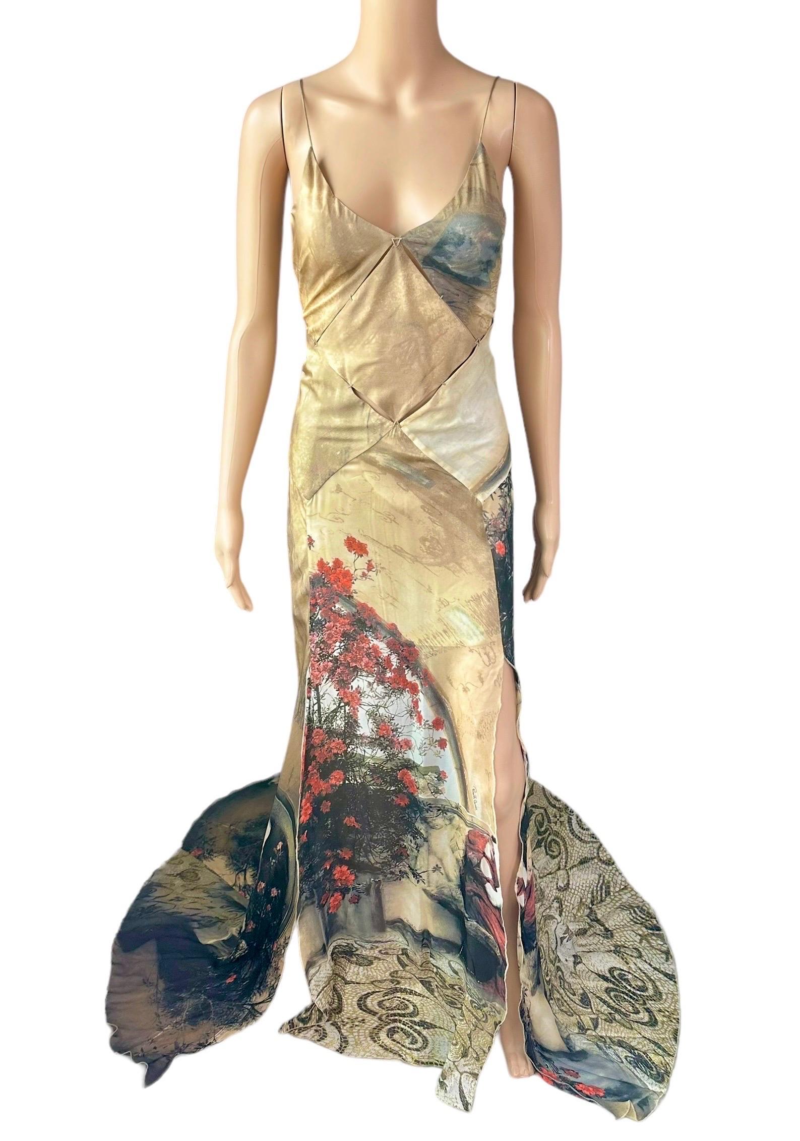 Roberto Cavalli S/S 2004 Runway Cutout High Slit Silk Slip Evening Dress Gown For Sale 3