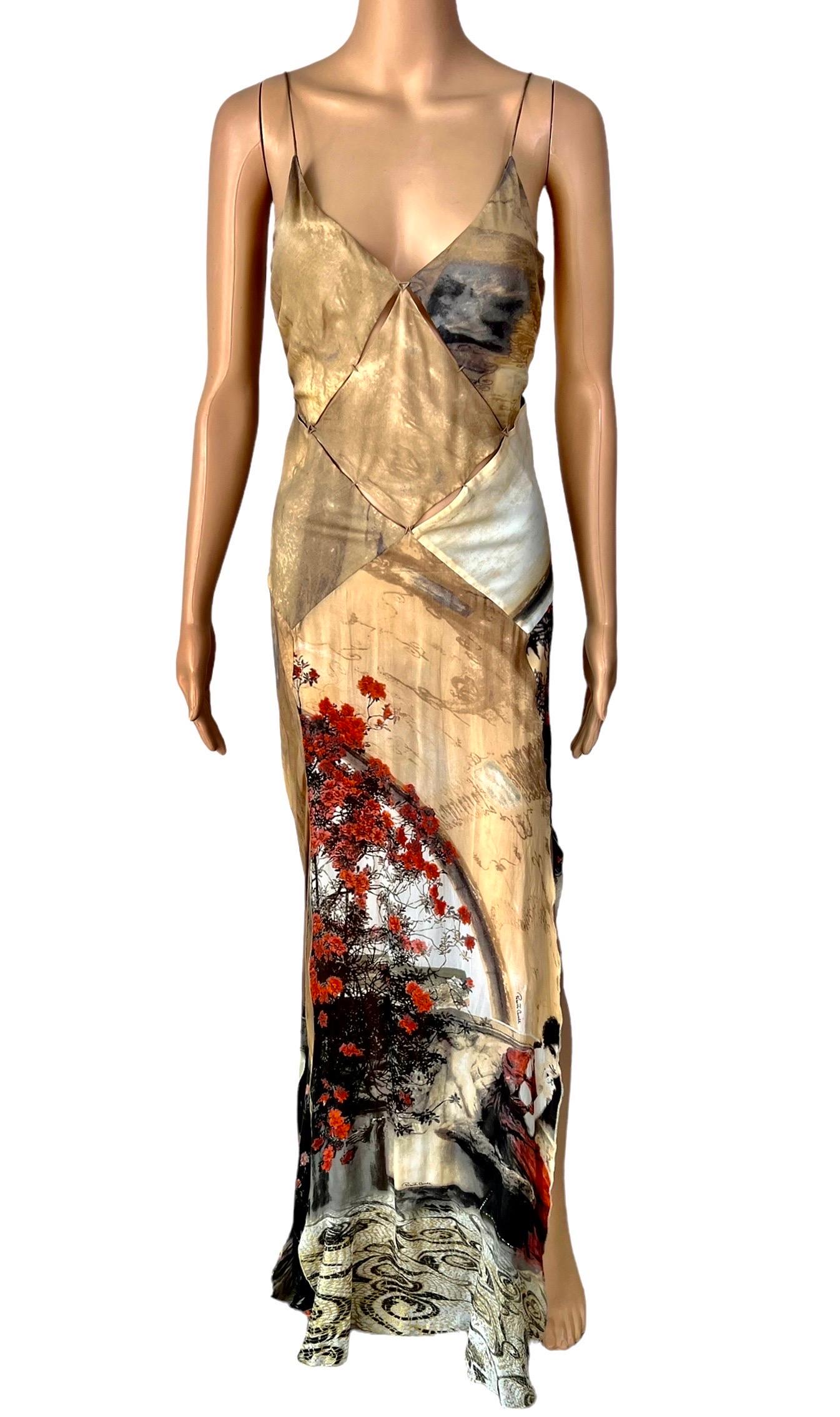 Roberto Cavalli S/S 2004 Runway Cutout High Slit Silk Slip Evening Dress Gown For Sale 4