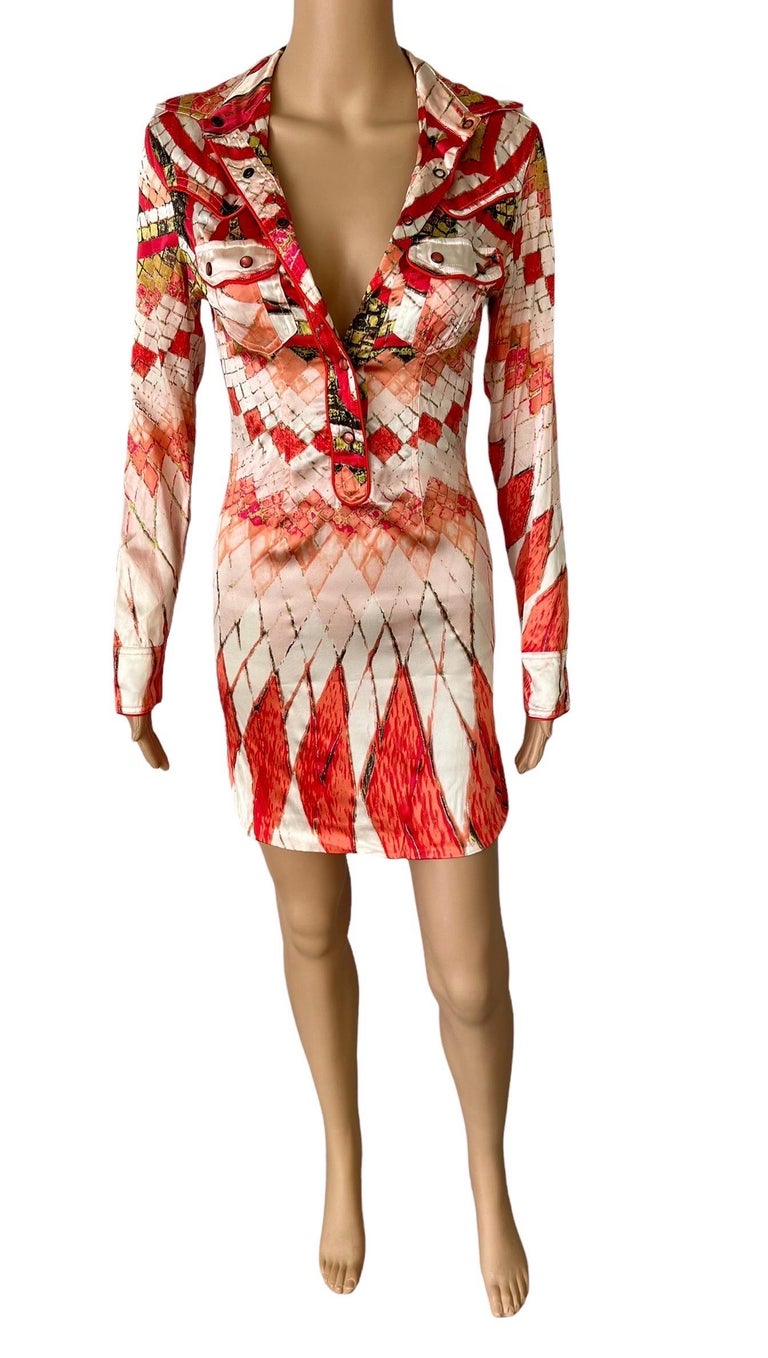 Spring 2006 Roberto Cavalli White Cotton Plunging Mini Dress