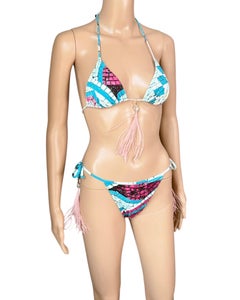 Roberto Cavalli S/S 2004 Unworn Feather Two-Piece Bikini Set Swimsuit Swimwear