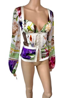 Roberto Cavalli S/S 2005 Bustier Corset Plunging Silk Blouse Top
