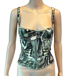 Roberto Cavalli S/S 2005 Bustier Corset Silk Abstract Print Crop Top