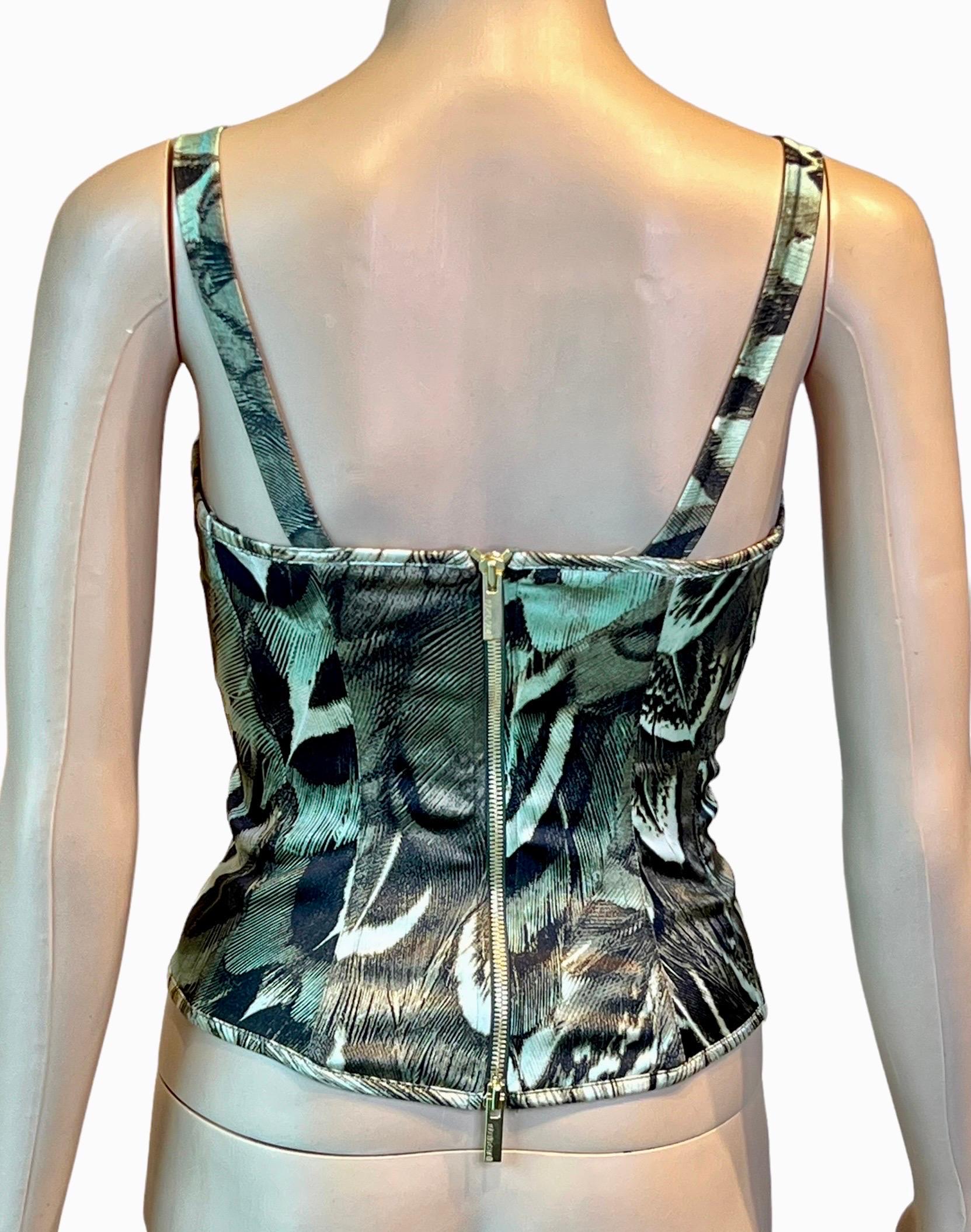 Roberto Cavalli S/S 2005 Bustier Corset Silk Abstract Print Crop Top In Excellent Condition For Sale In Naples, FL