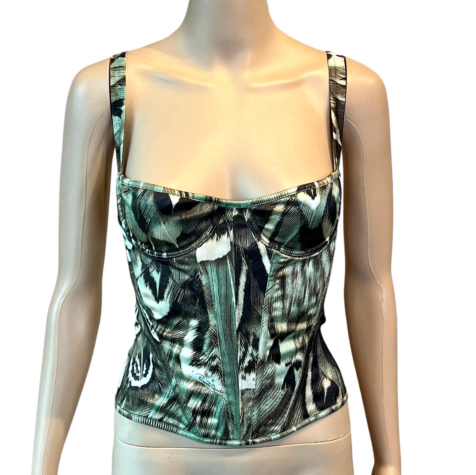 Haut court bustier corset en soie imprimé abstrait Roberto Cavalli S/S 2005 Pour femmes en vente