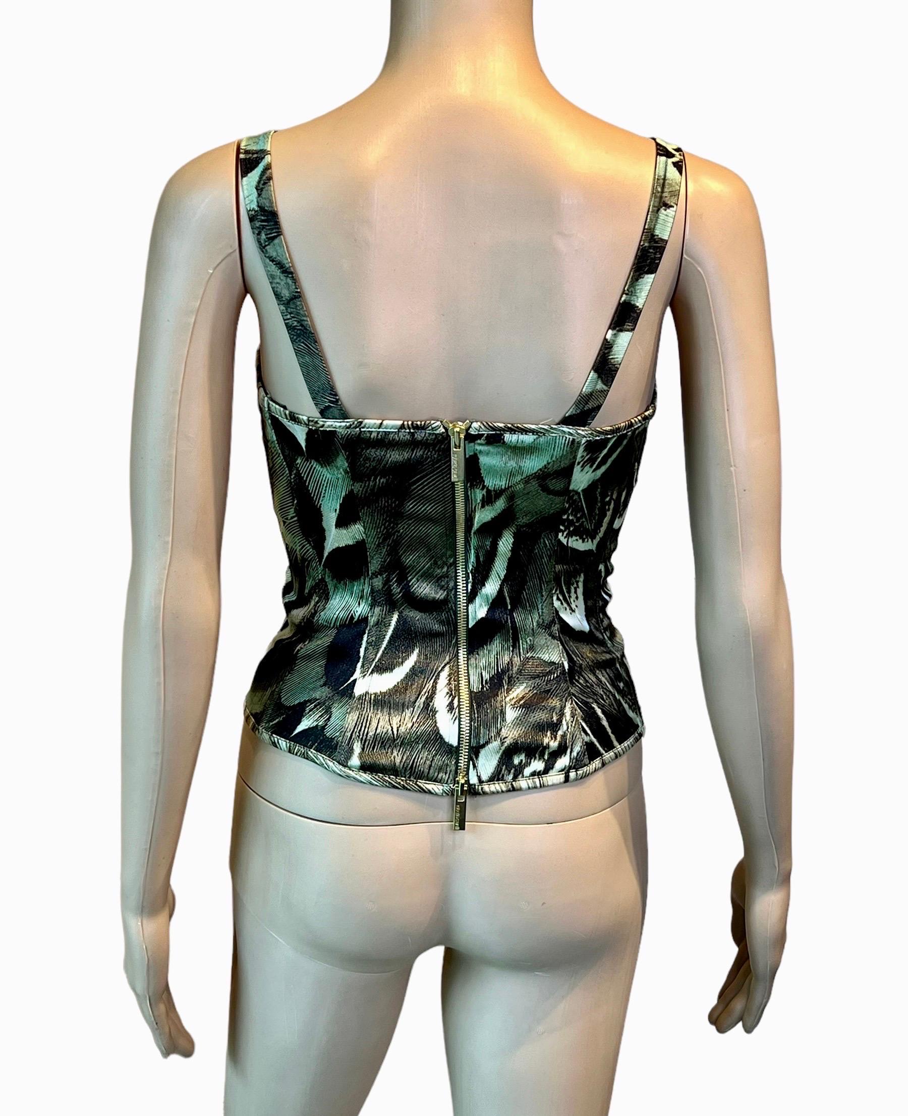 Haut court bustier corset en soie imprimé abstrait Roberto Cavalli S/S 2005 en vente 1