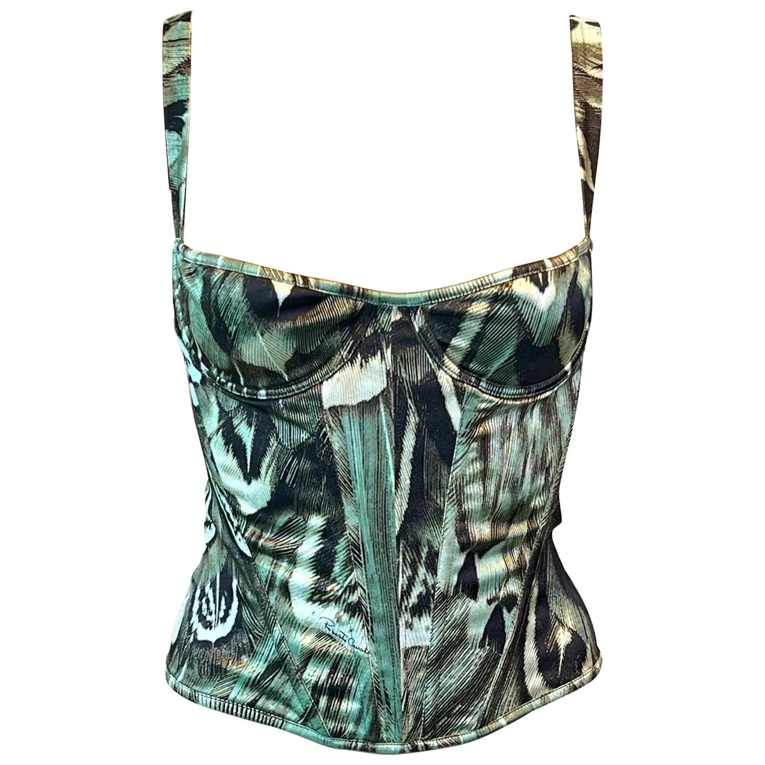 Roberto Cavalli S/S 2005 Bustier Corset Silk Abstract Print Crop Top