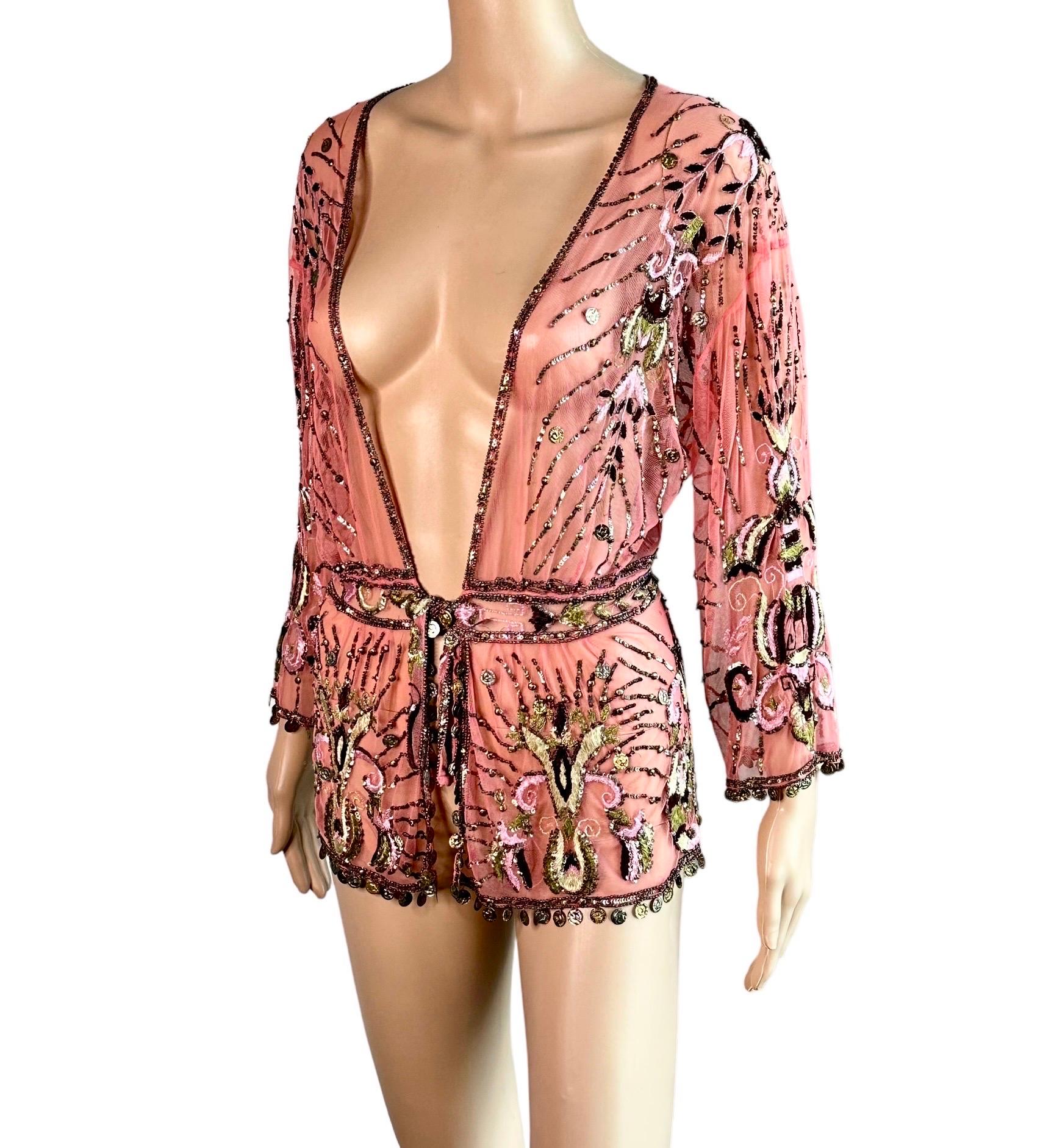 Roberto Cavalli - P/E 2005 - Top giacca cardigan con ricami in rete impreziosito da decorazioni in vendita 2