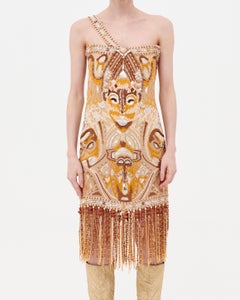 Roberto Cavalli S/S 2005 heavily beaded tribal mask corseted dress