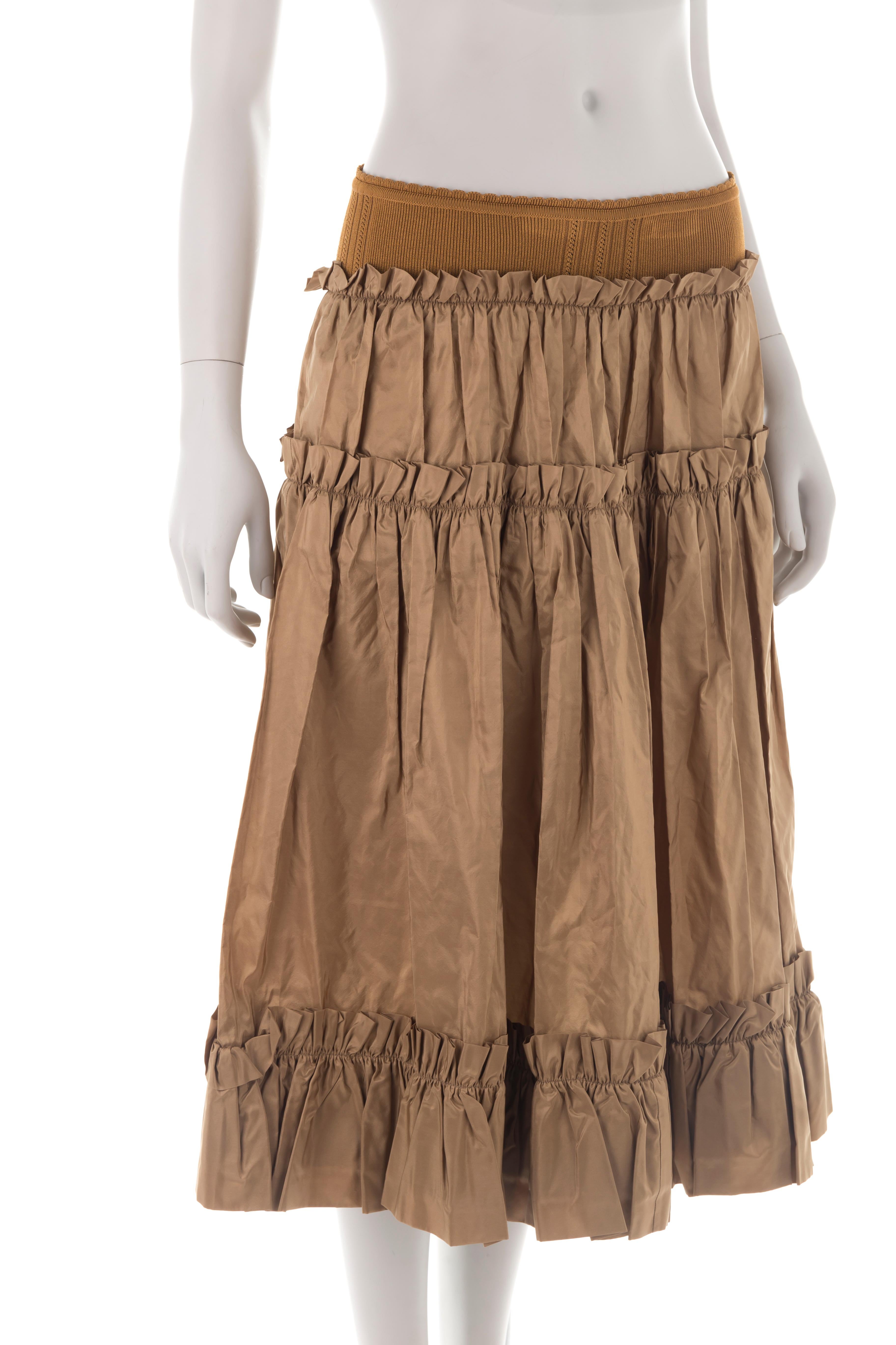 - Roberto Cavalli multi-panel maxi skirt
- Sold by Gold Palms Vintage
- Spring/summer 2005
- Khaki taffeta boho style skirt
- Elastic waistband
- Low rise fit
- Pinch marks on the waistband
- Size M
