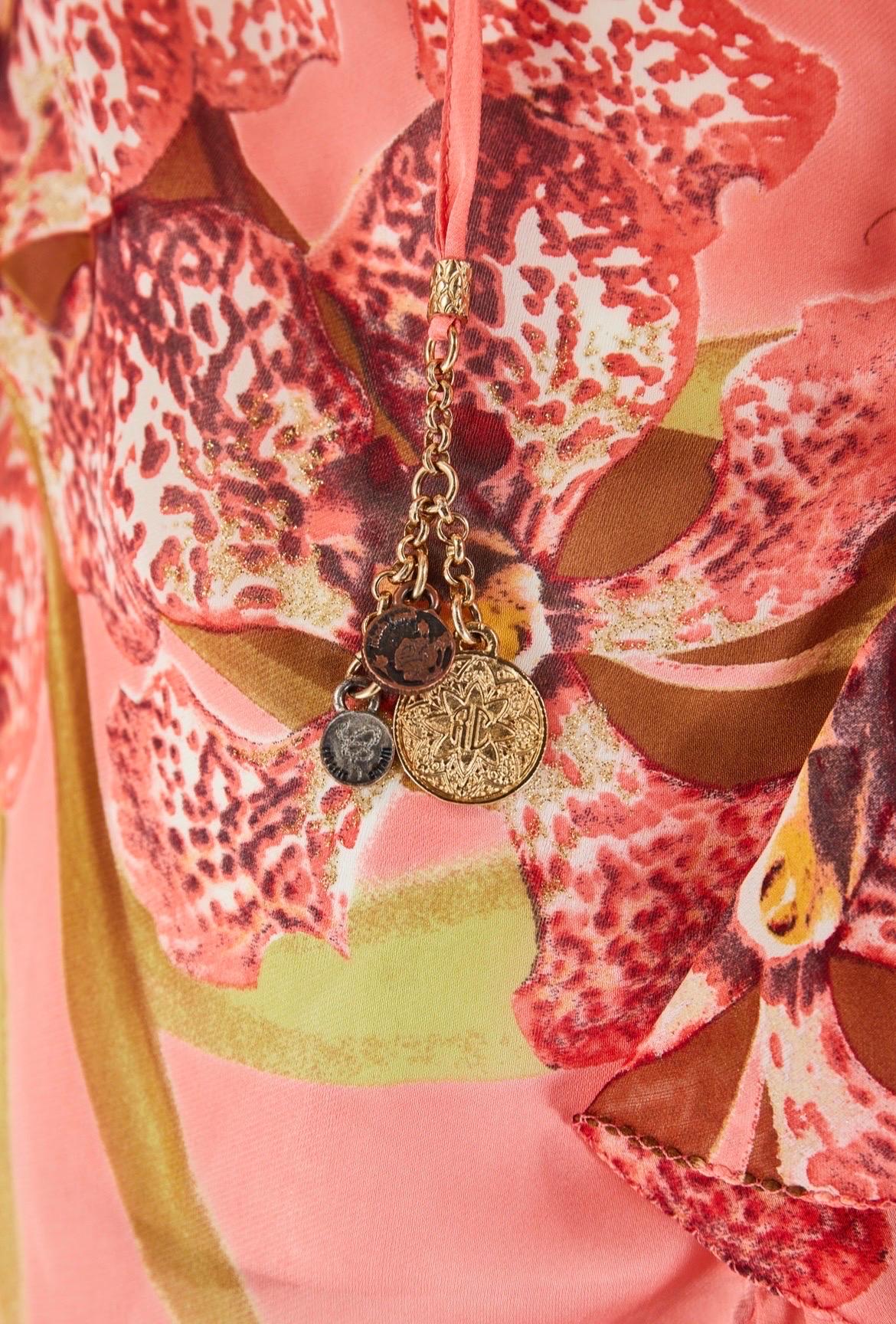 Women's Roberto Cavalli S/S 2005 Orchid Floral Print Silk Blouse Top For Sale