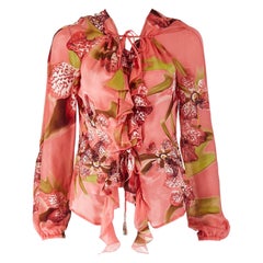 Roberto Cavalli S/S 2005 Orchid Floral Print Silk Blouse Top
