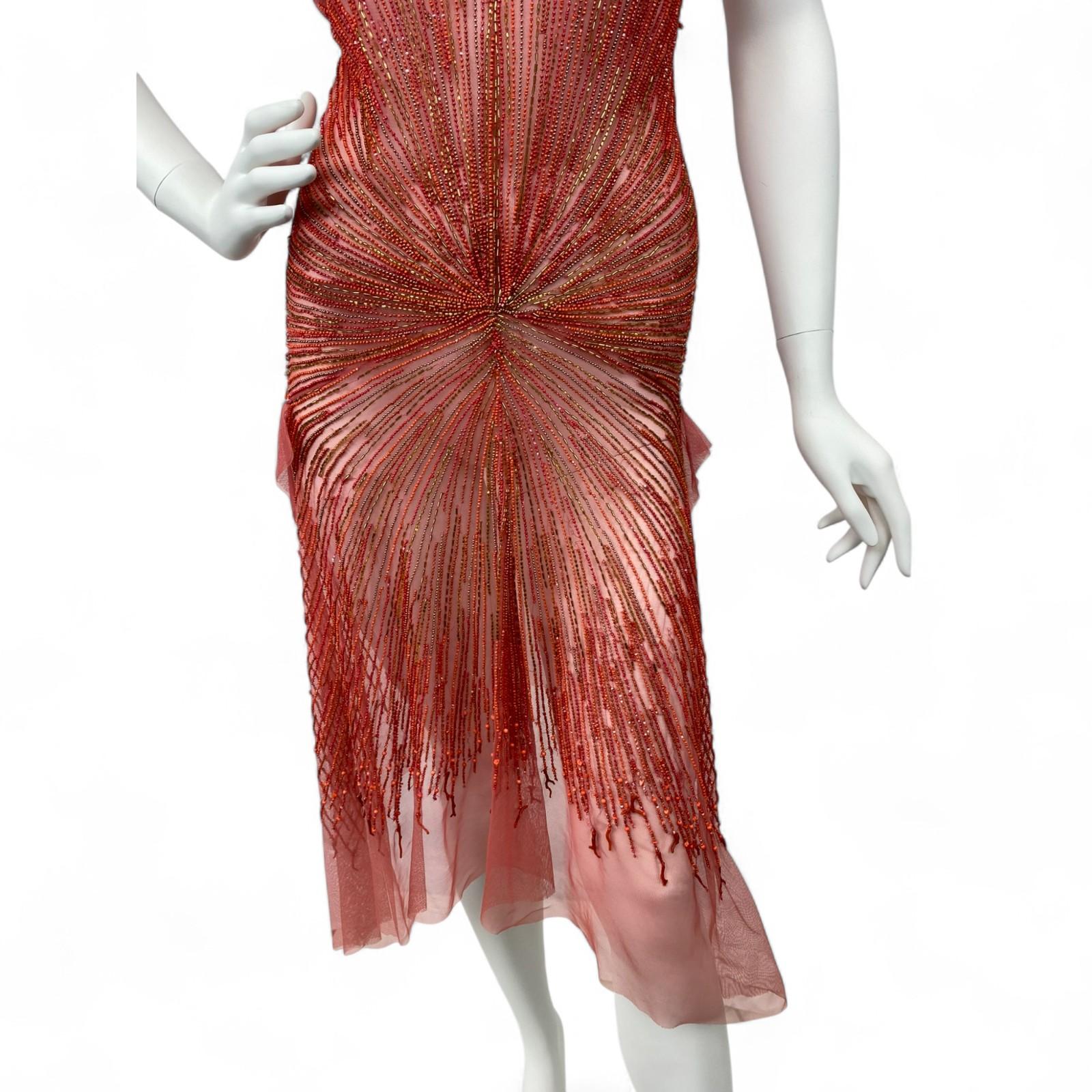 Brown Roberto Cavalli S/S 2005 Red Metallic Tulle Gown Sz: XS NWT