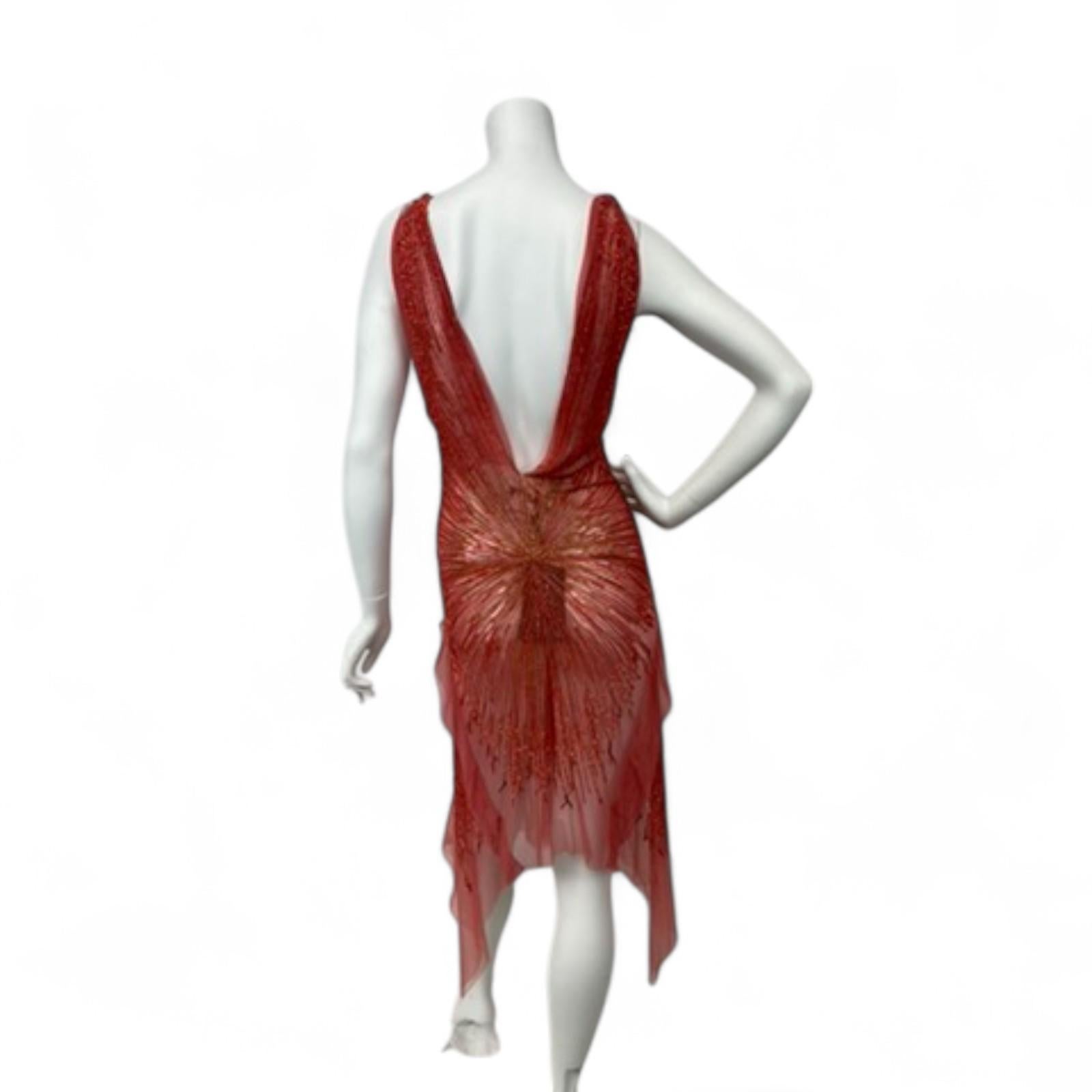 Roberto Cavalli S/S 2005 Red Metallic Tulle Gown Sz: XS NWT In Excellent Condition In West Hartford, CT
