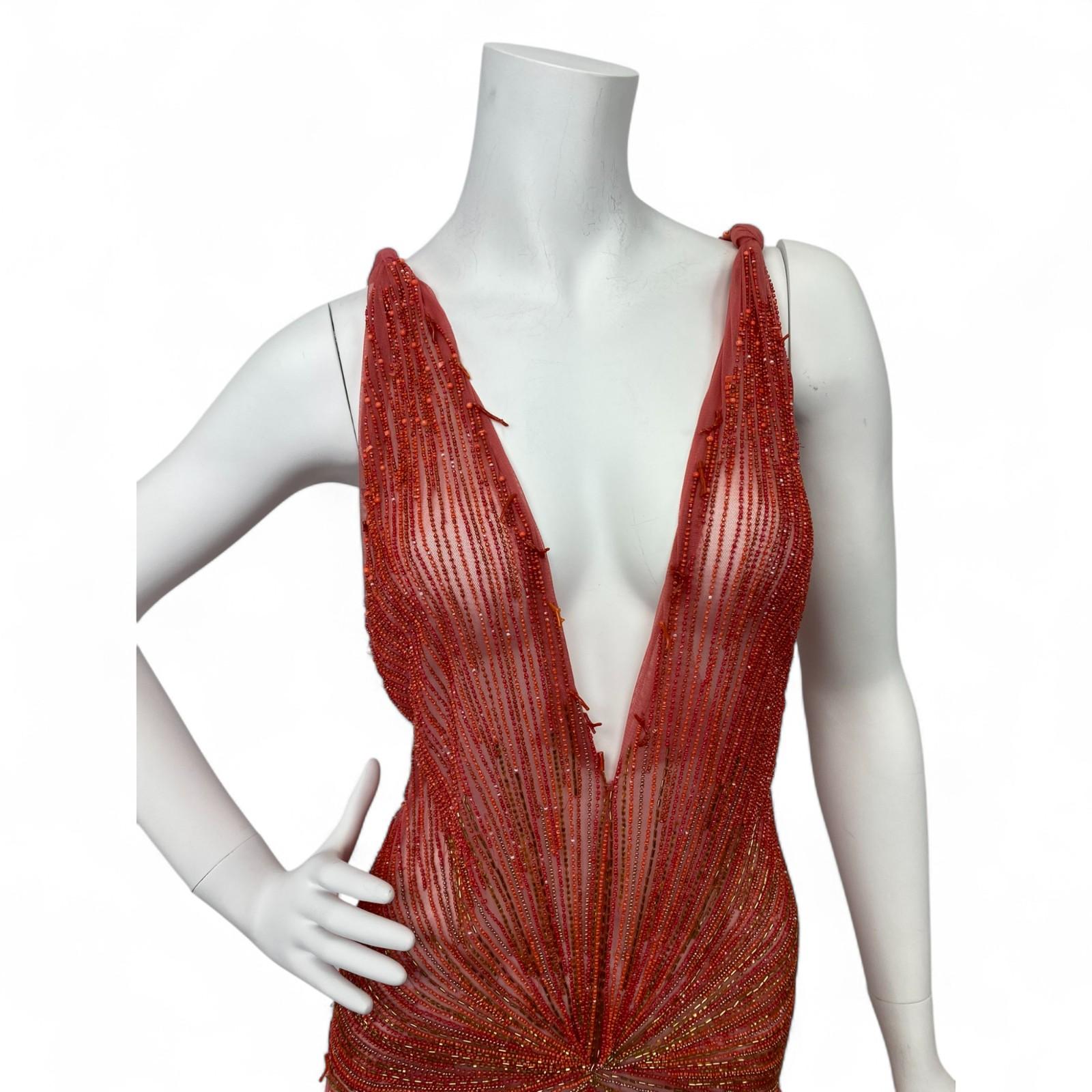 Women's Roberto Cavalli S/S 2005 Red Metallic Tulle Gown Sz: XS NWT
