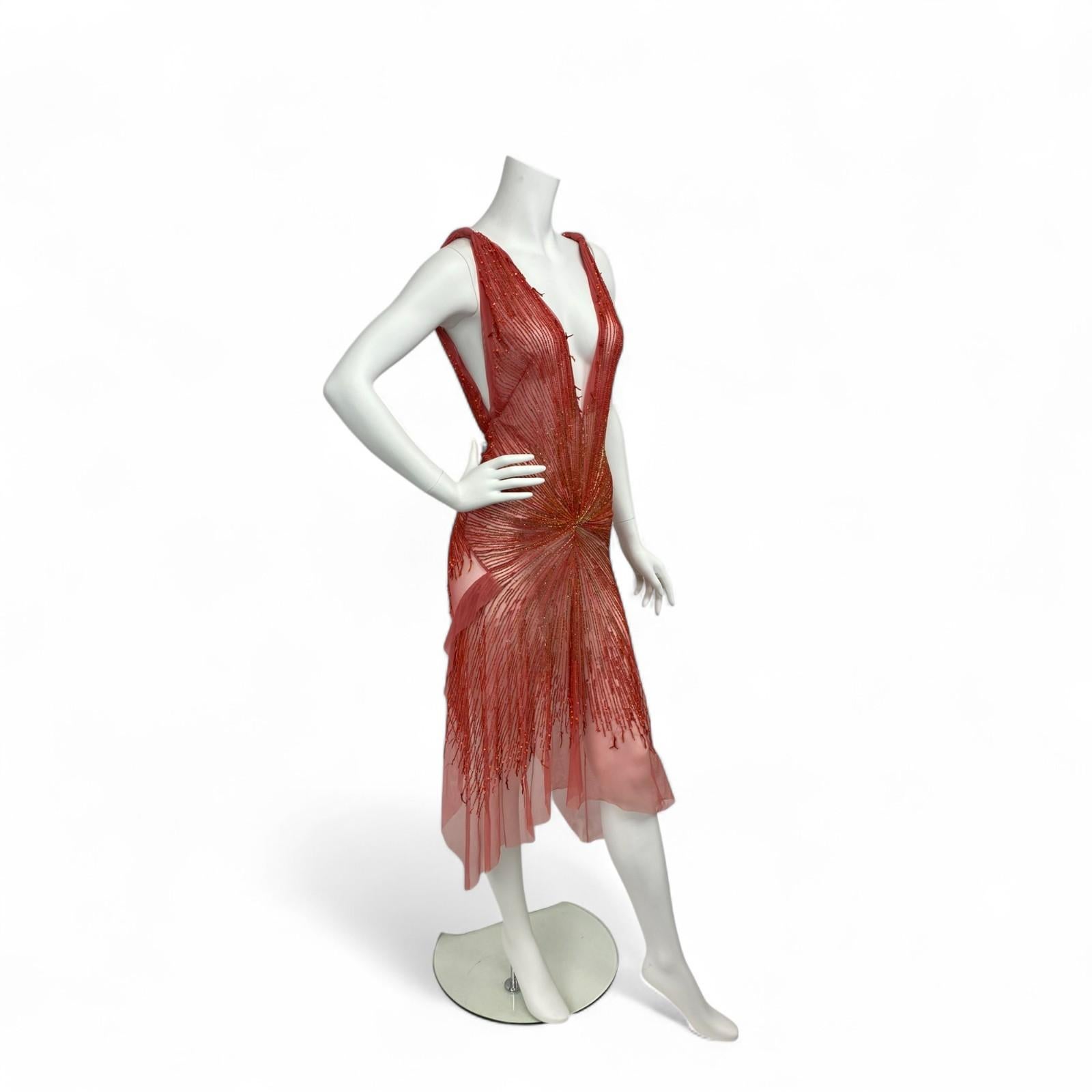 Roberto Cavalli S/S 2005 Red Metallic Tulle Gown Sz: XS NWT 1