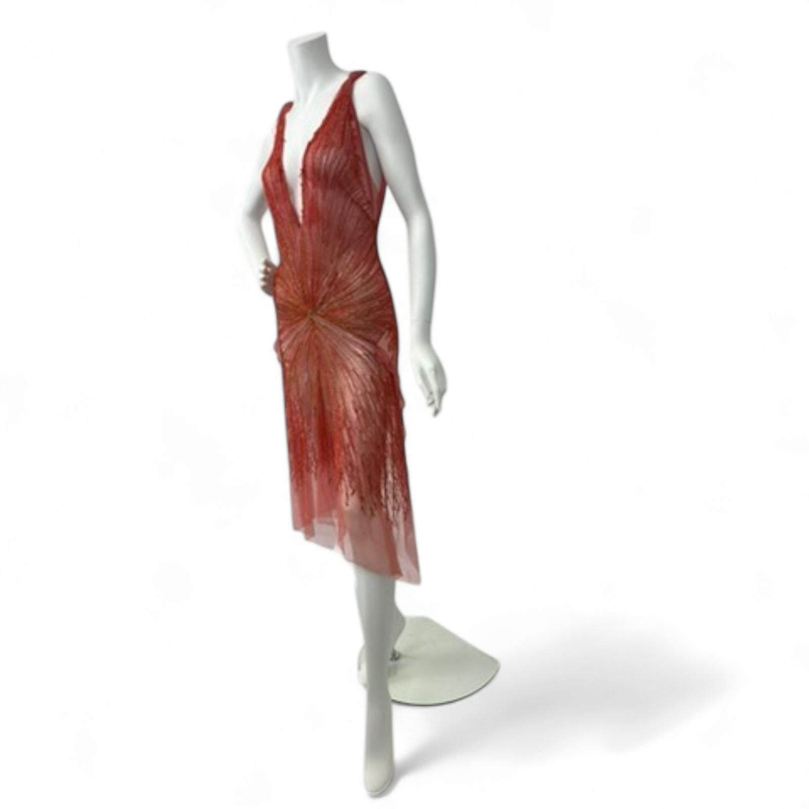 Roberto Cavalli S/S 2005 Red Metallic Tulle Gown Sz: XS NWT 2