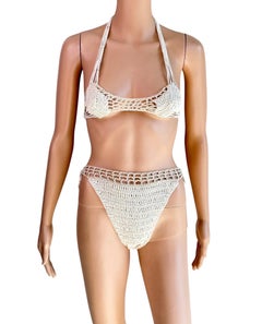 Roberto Cavalli S/S 2005 Runway Crochet Two-Piece Bikini Set Swimsuit Swimwear