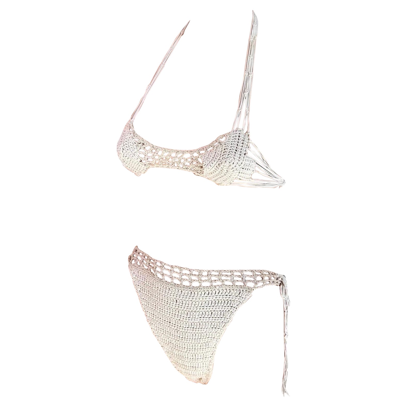 Roberto Cavalli S/S 2005 Runway Crochet Zweiteiliges Bikini Set Badeanzug Bademode im Angebot