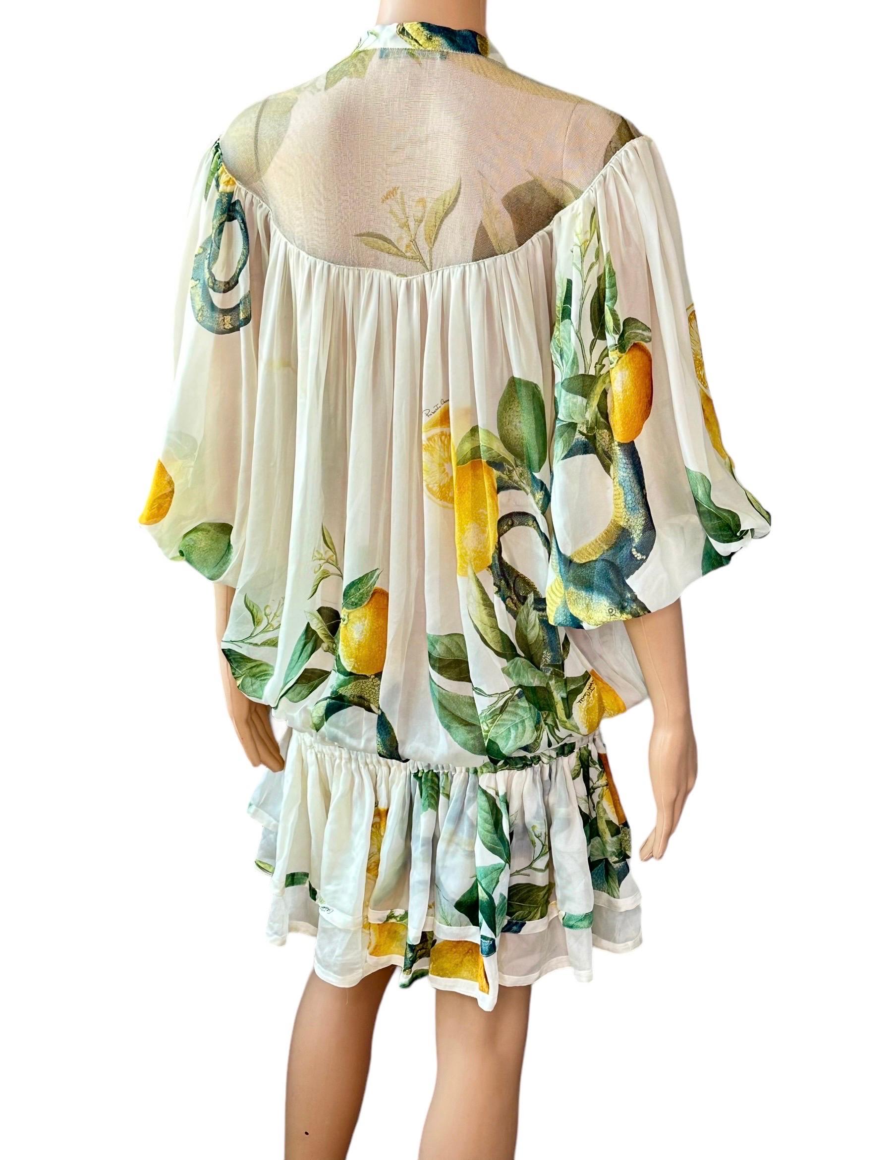 Roberto Cavalli S/S 2005 Runway Lemon Print Plunging Neckline Mini Dress en vente 6