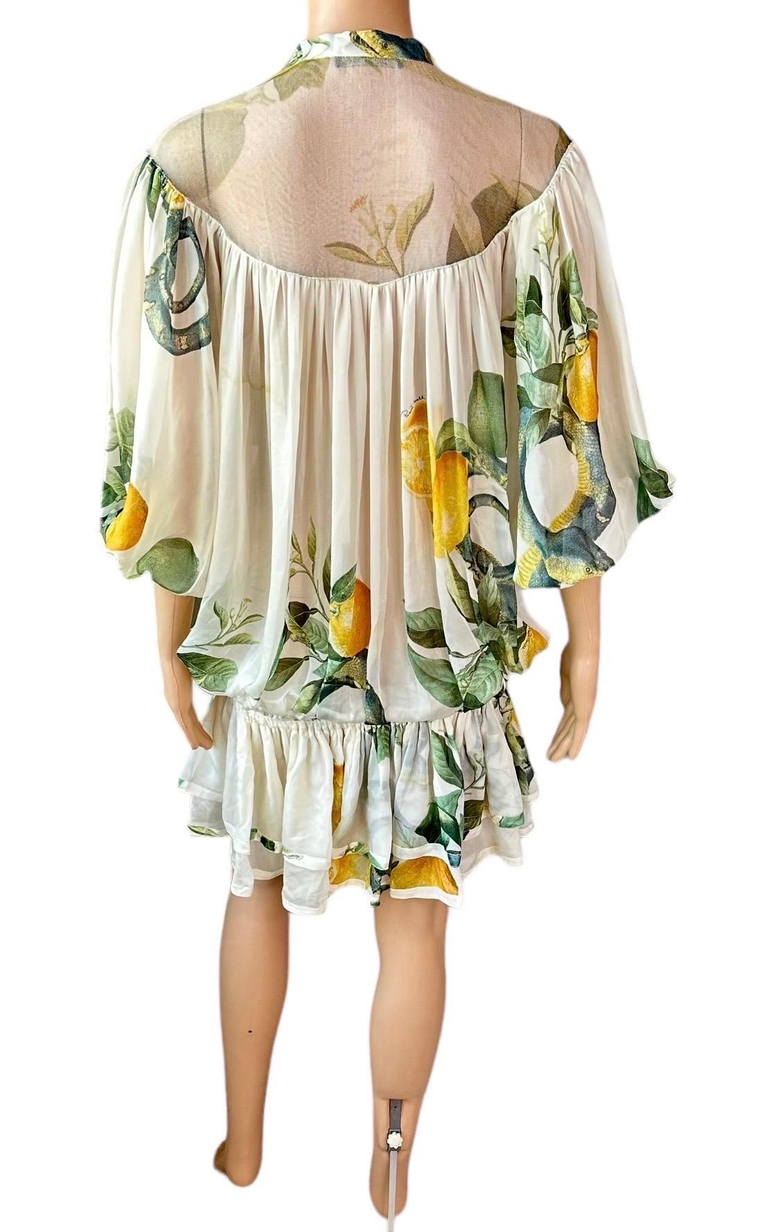Roberto Cavalli S/S 2005 Runway Lemon Print Plunging Neckline Mini Dress en vente 3