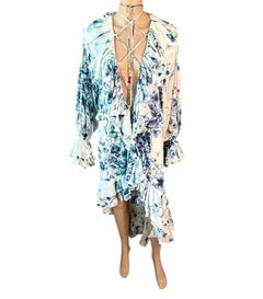 Roberto Cavalli S/S 2005 Runway Plunging Lace Up Neckline Boho High Low Dress