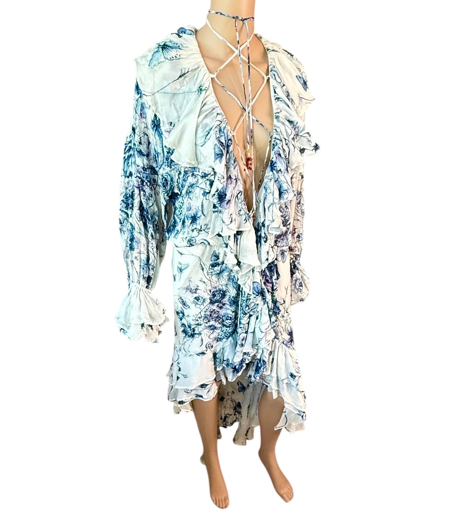 Gris Roberto Cavalli défilé S/S 2005 - Robe bohème à décolleté plongeant et encolure à lacets en vente