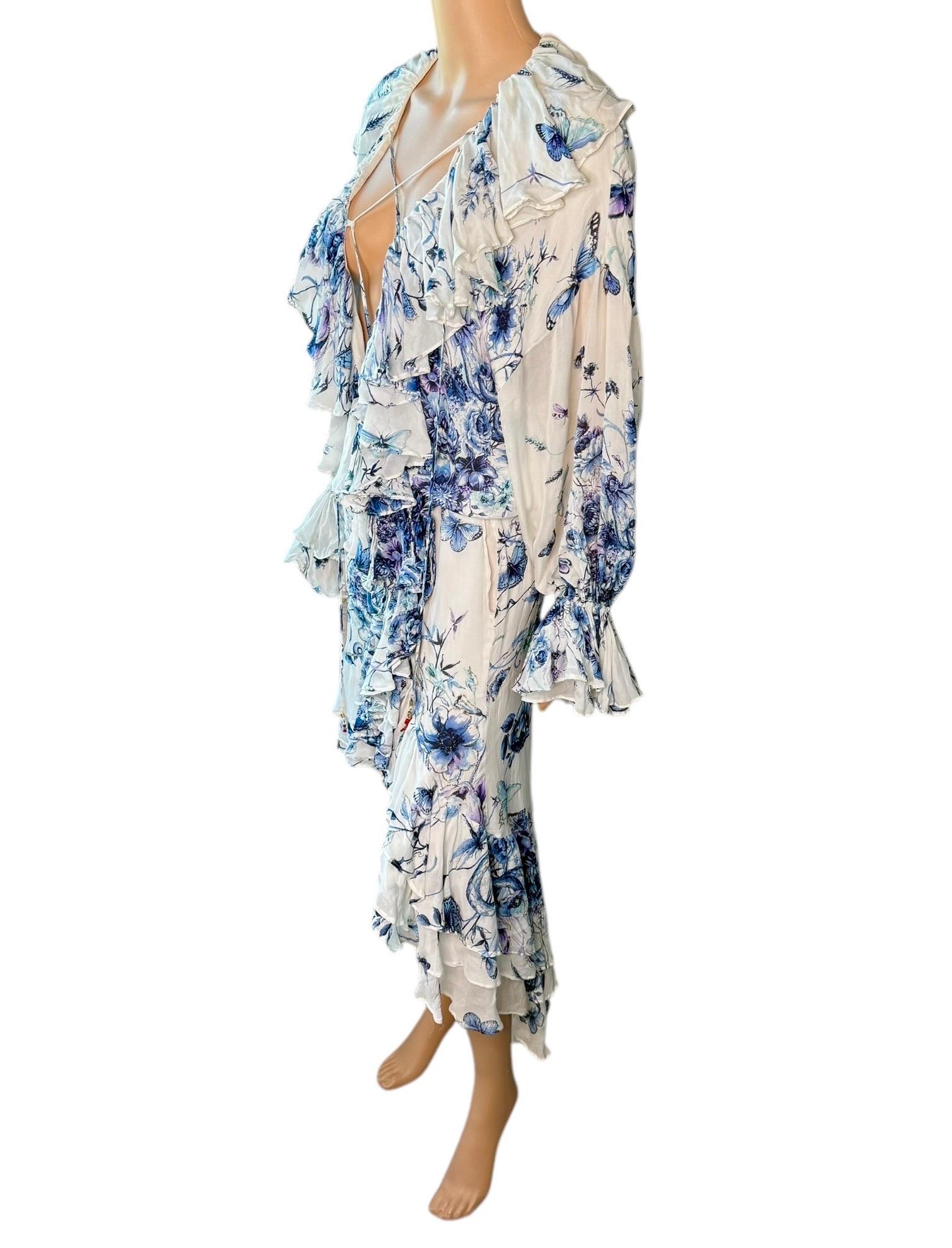 Roberto Cavalli défilé S/S 2005 - Robe bohème à décolleté plongeant et encolure à lacets Bon état - En vente à Naples, FL