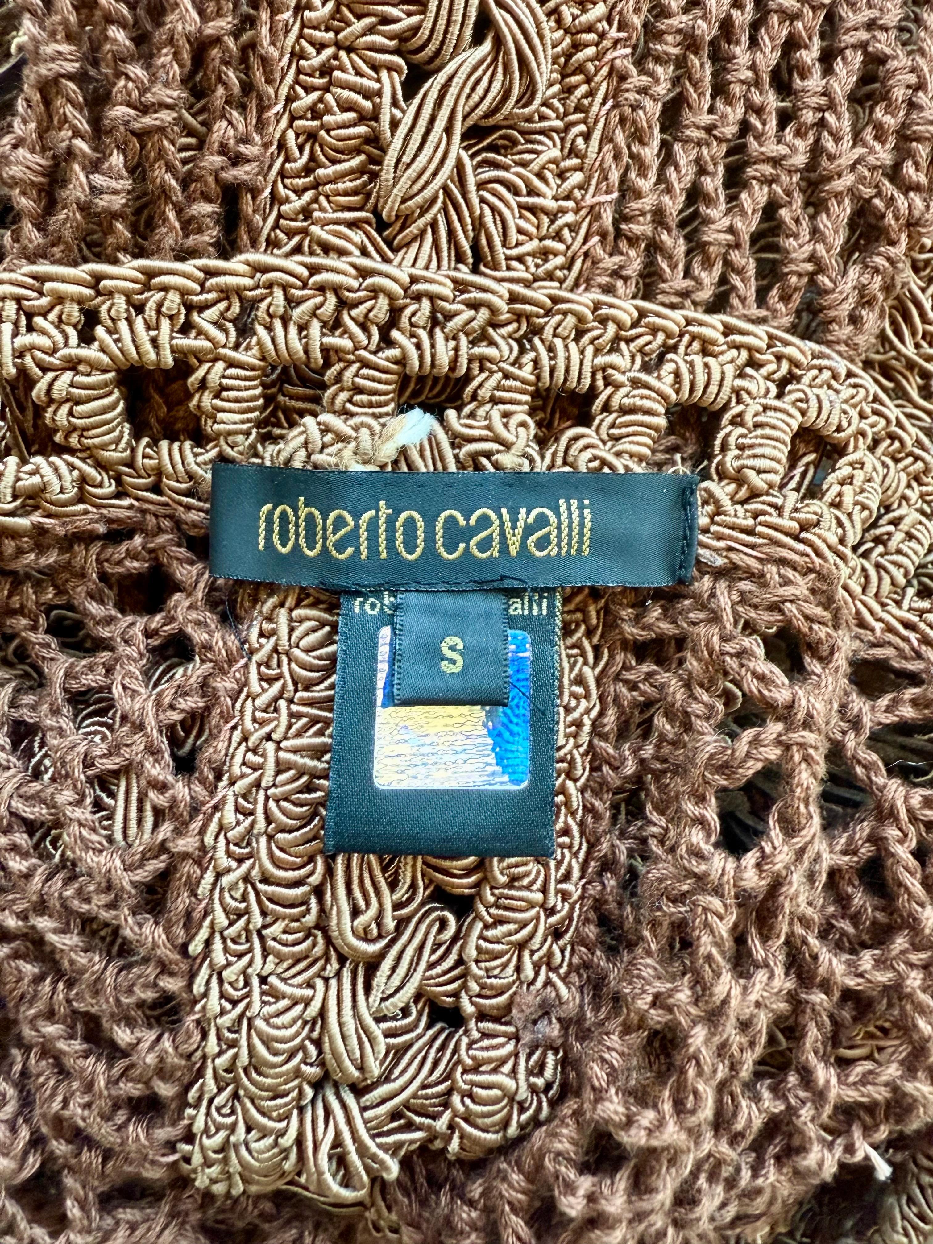 Roberto Cavalli S/S 2005 Laufsteg Durchsichtiger Ausschnitt Leder Makramee Häkel-Strick-Kleid im Angebot 9