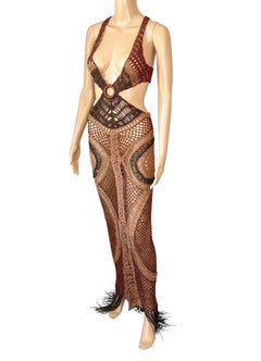 Roberto Cavalli S/S 2005 Runway Sheer Cutout Leather Macrame Crochet Knit Dress