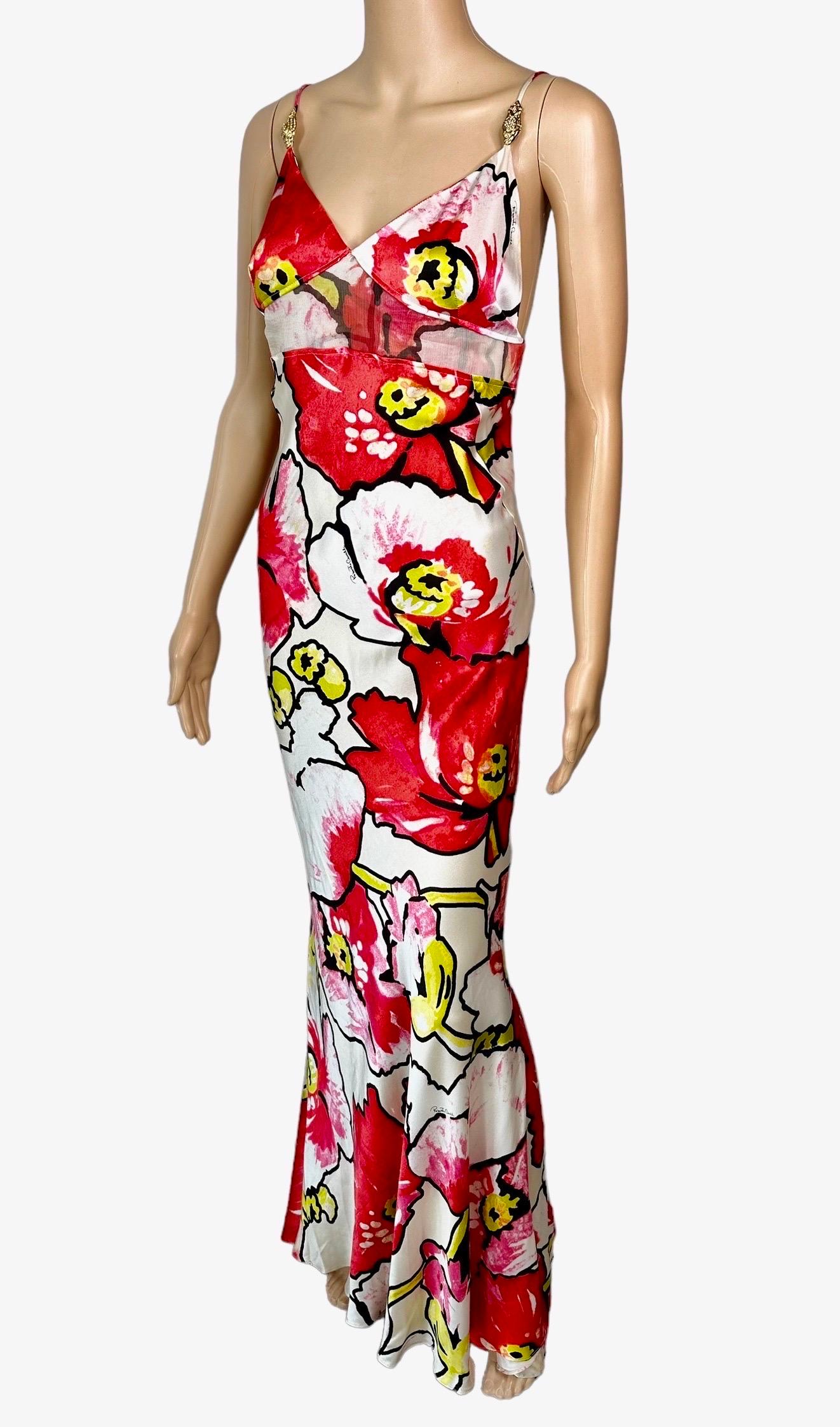 Roberto Cavalli S/S 2005 Silk Floral Print Slip Evening Dress & Wrap 2 Piece Set For Sale 5