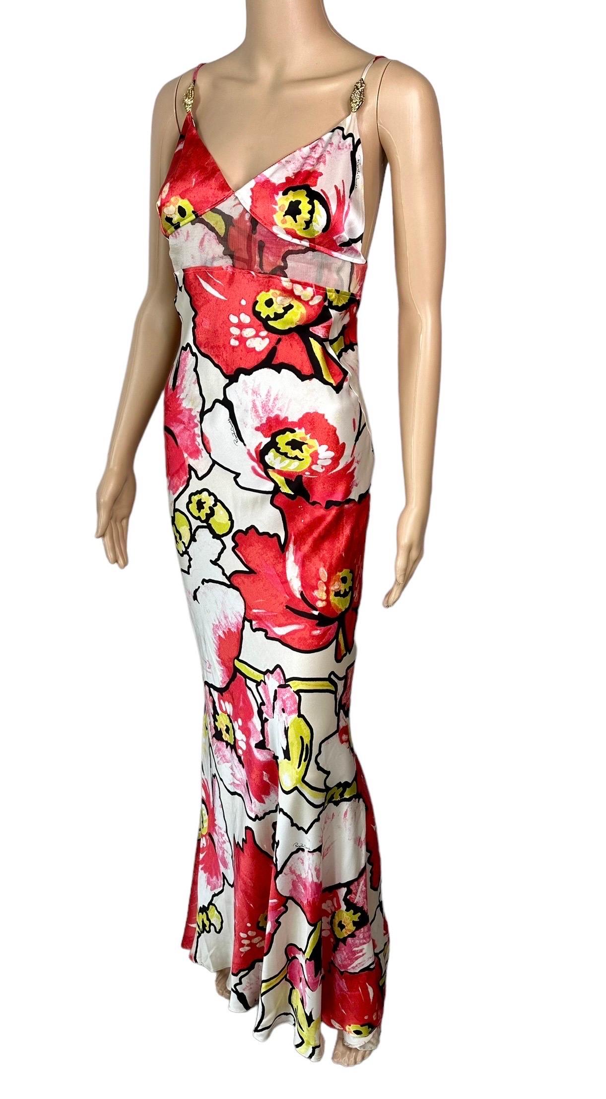 Roberto Cavalli S/S 2005 Silk Floral Print Slip Evening Dress & Wrap 2 Piece Set For Sale 6