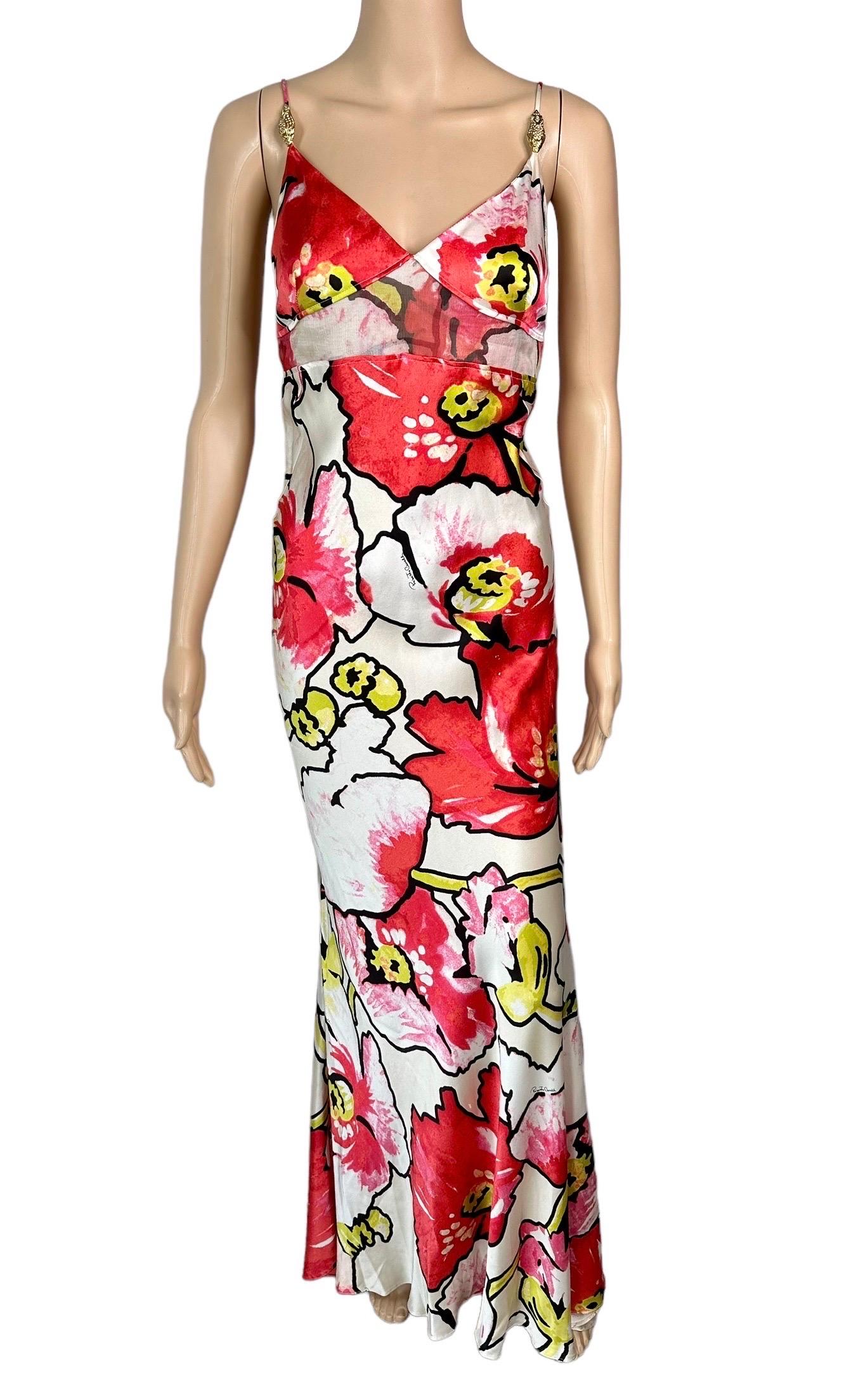 Roberto Cavalli S/S 2005 Silk Floral Print Slip Evening Dress & Wrap 2 Piece Set For Sale 7
