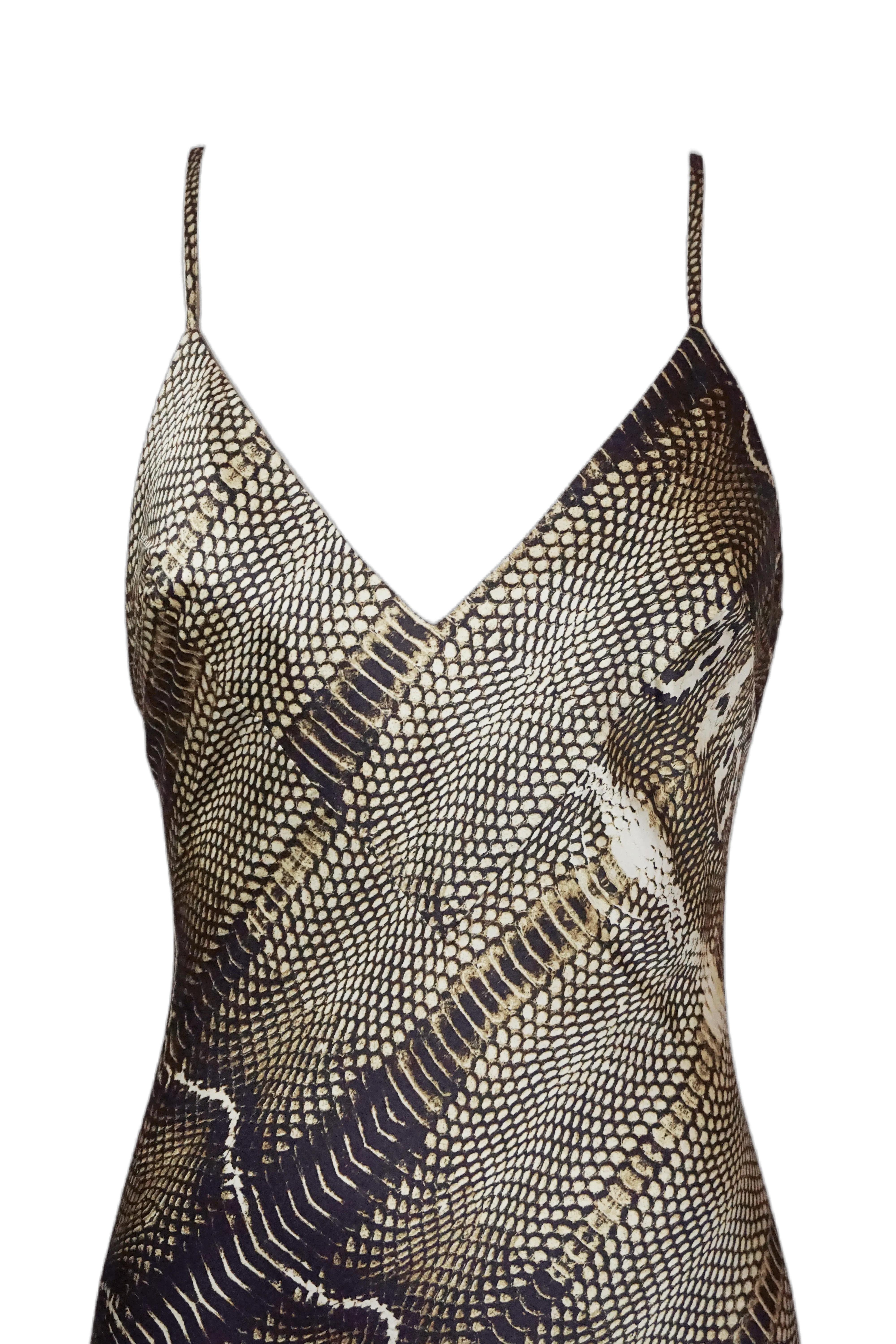 Donna ROBERTO CAVALLI S/s 2005 Snake Print Spaghetti Strap Maxi Dress Nuovo con Etichetta in vendita