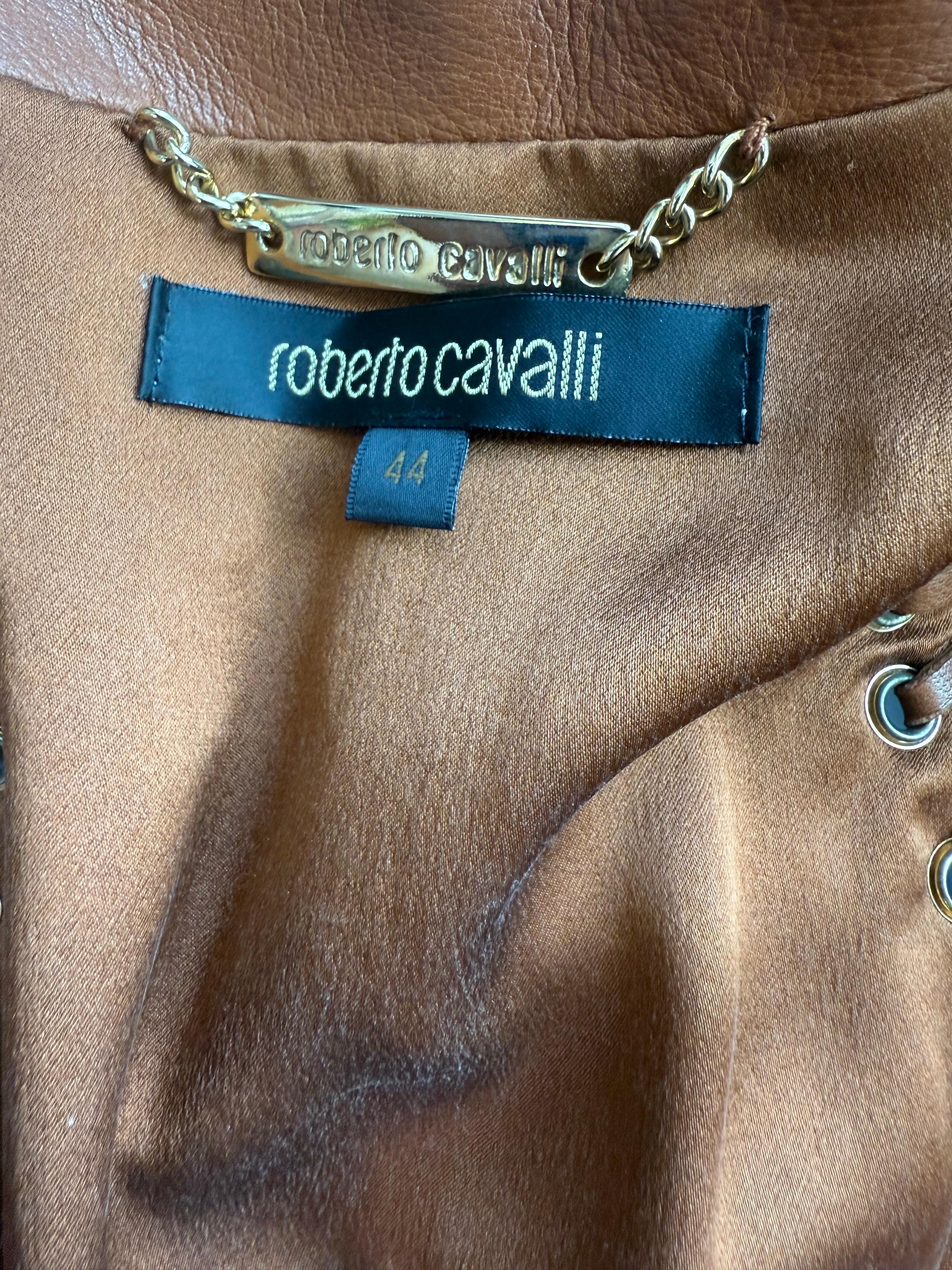 Roberto Cavalli - Giacca in pelle marrone intrecciata e borchiata - P/E 2005 in vendita 11