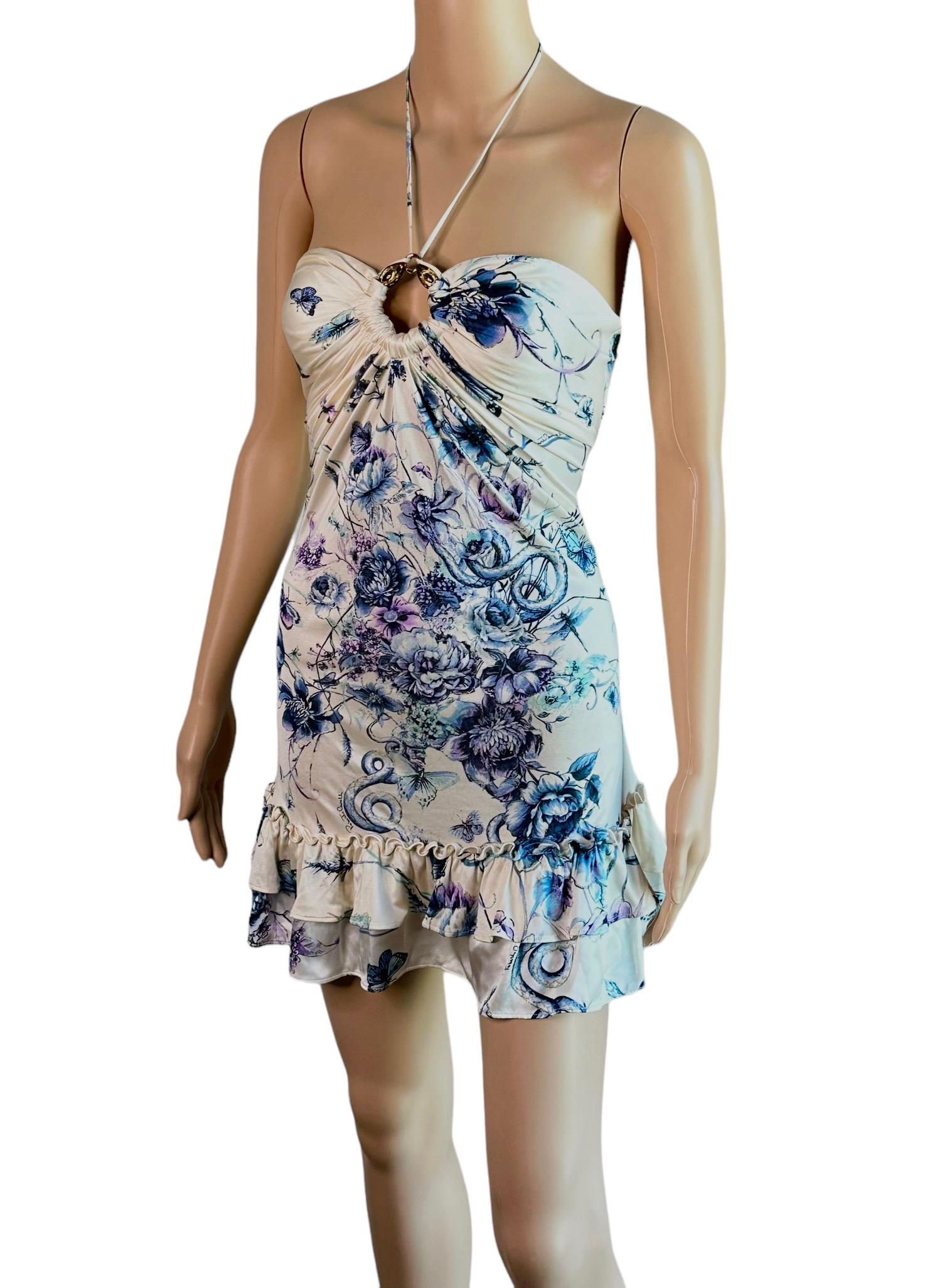 Roberto Cavalli S/S 2005 Tattoo Floral Abstract Print Mini Dress In Good Condition For Sale In Naples, FL