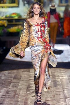 Roberto Cavalli S/S 2005 Tiger And Coral Branch Print Long-Sleeve Blouse