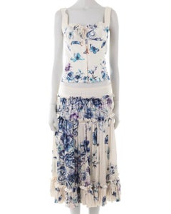 Roberto Cavalli S/S 2005 white butterfly print silk corset and skirt set