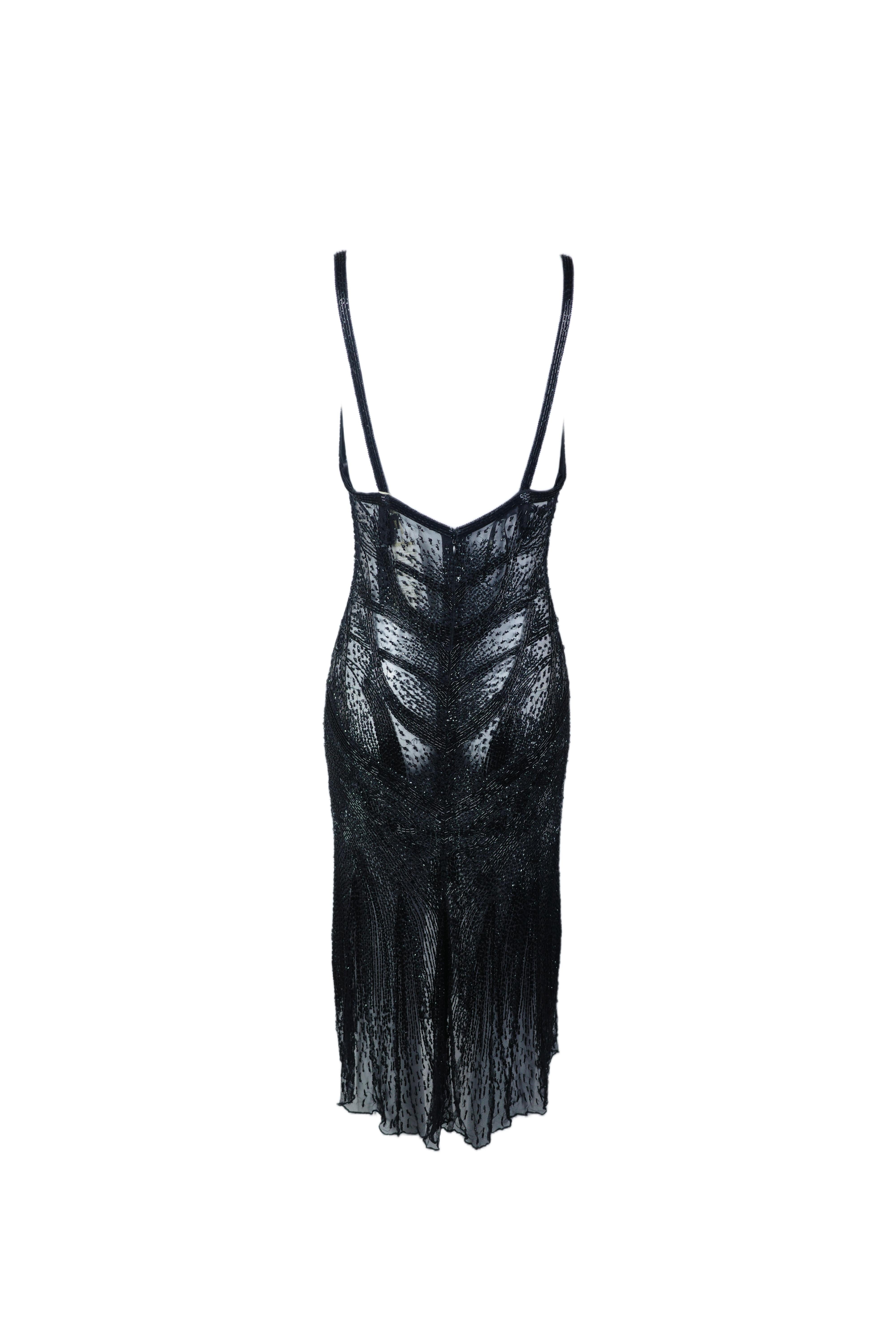 ROBERTO CAVALLI S/s 2006 Black beaded embellished Midi Dress New With Tags In New Condition For Sale In 上海市, Xuhui district