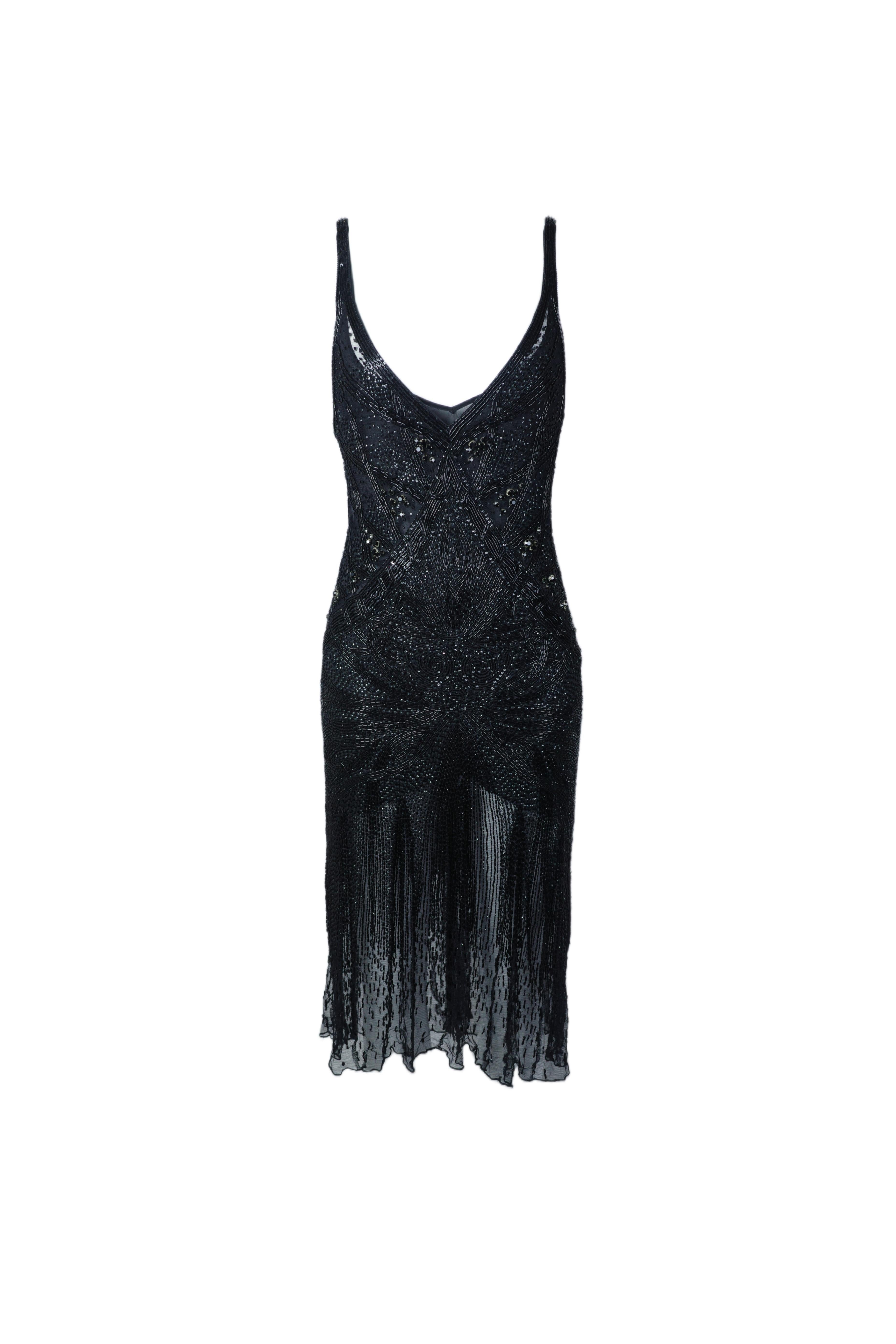 Women's ROBERTO CAVALLI S/s 2006 Black beaded embellished Midi Dress New With Tags For Sale
