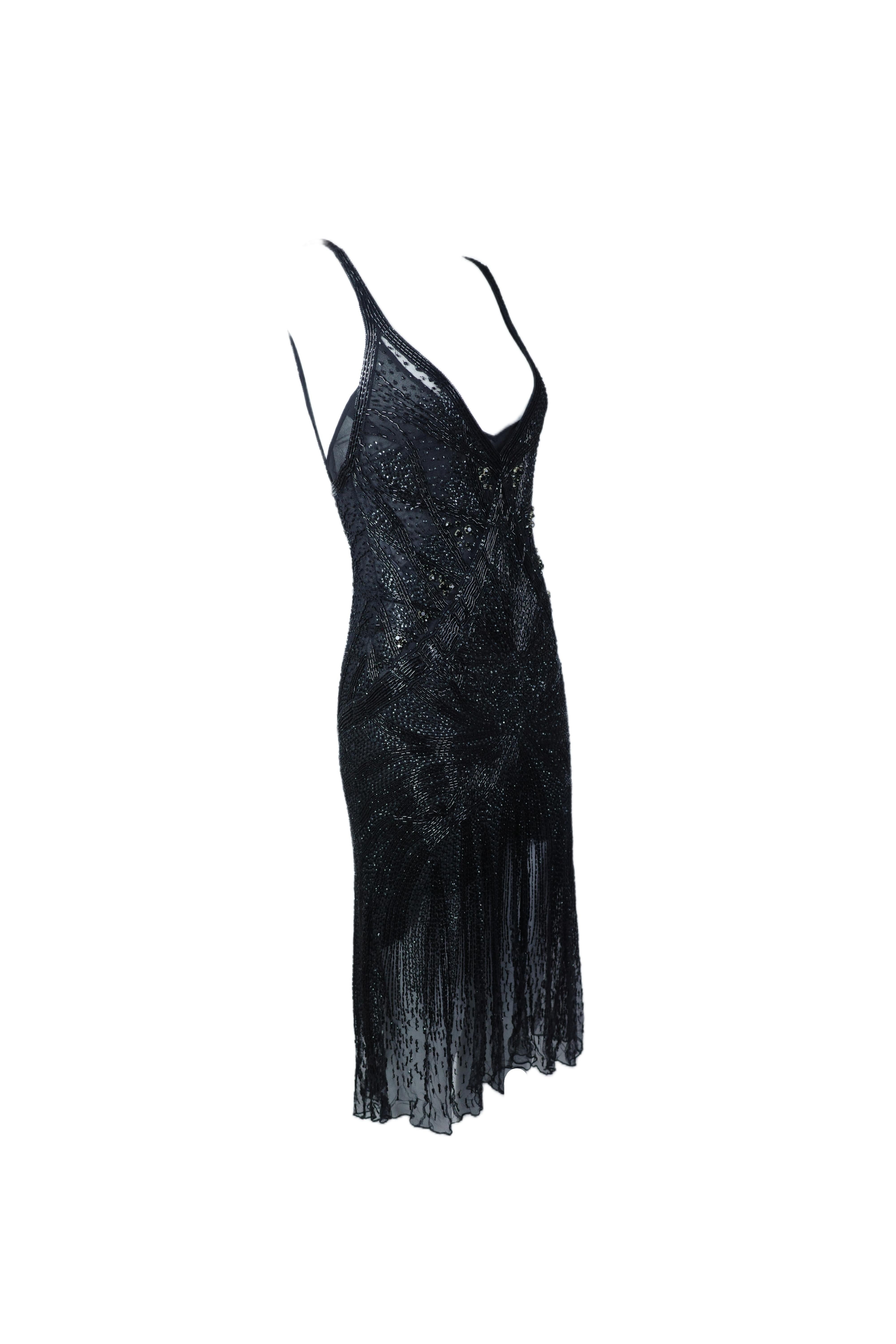 ROBERTO CAVALLI S/s 2006 Black beaded embellished Midi Dress New With Tags For Sale 1