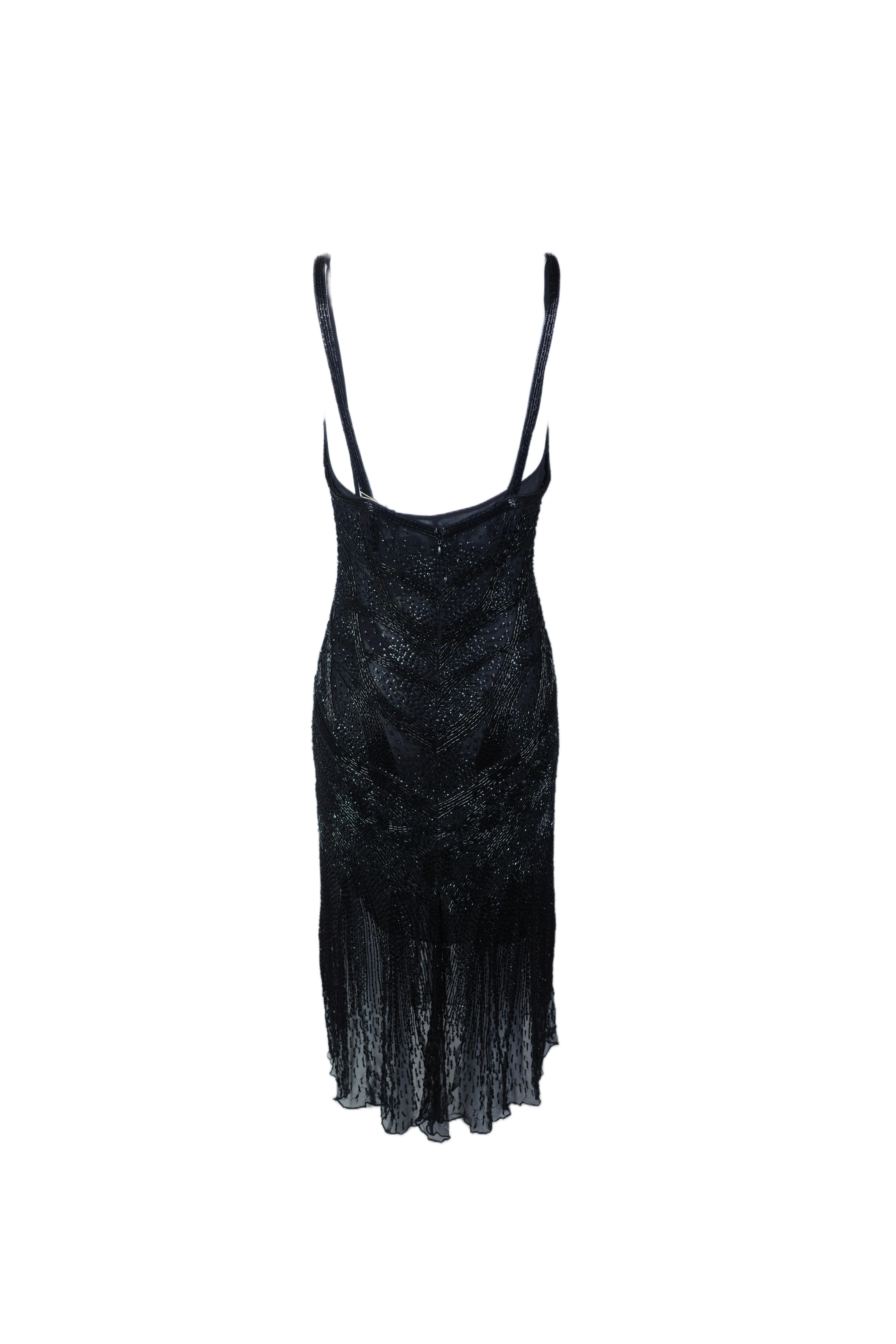 ROBERTO CAVALLI S/s 2006 Black beaded embellished Midi Dress New With Tags For Sale 3