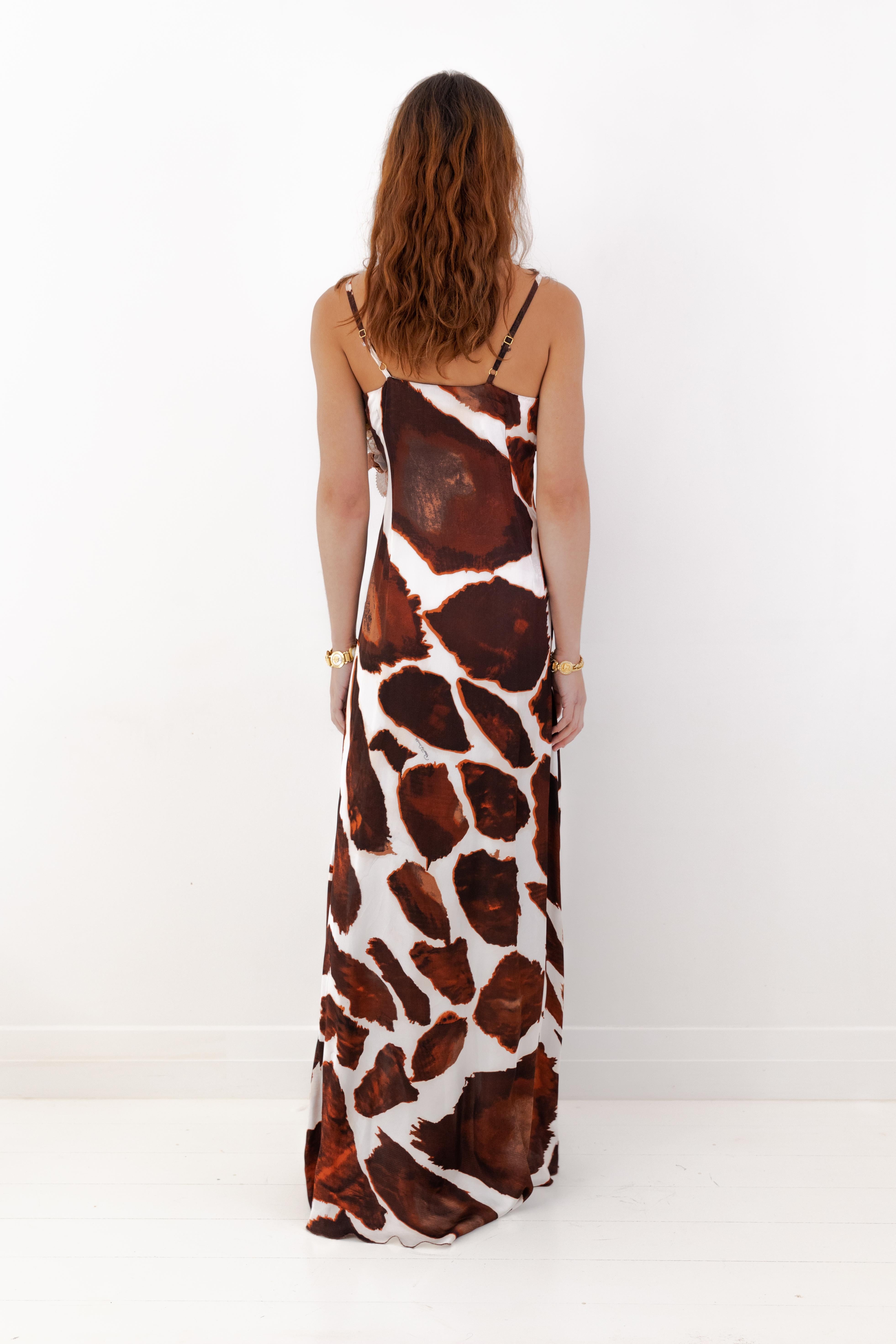 Roberto Cavalli S/S 2006 Giraffe Print Silk Gown with 3D Floral Appliqués For Sale 5