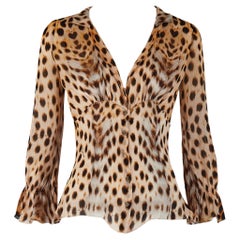 Roberto Cavalli S/S 2007 Brown Cheetah Leopard Print Silk Blouse Top Roberto Cavalli S/S 2007 Brown Cheetah Leopard Print Silk Blouse Top