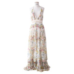 Roberto Cavalli S/S 2007 floral white silk halter backless dress gown XS - S